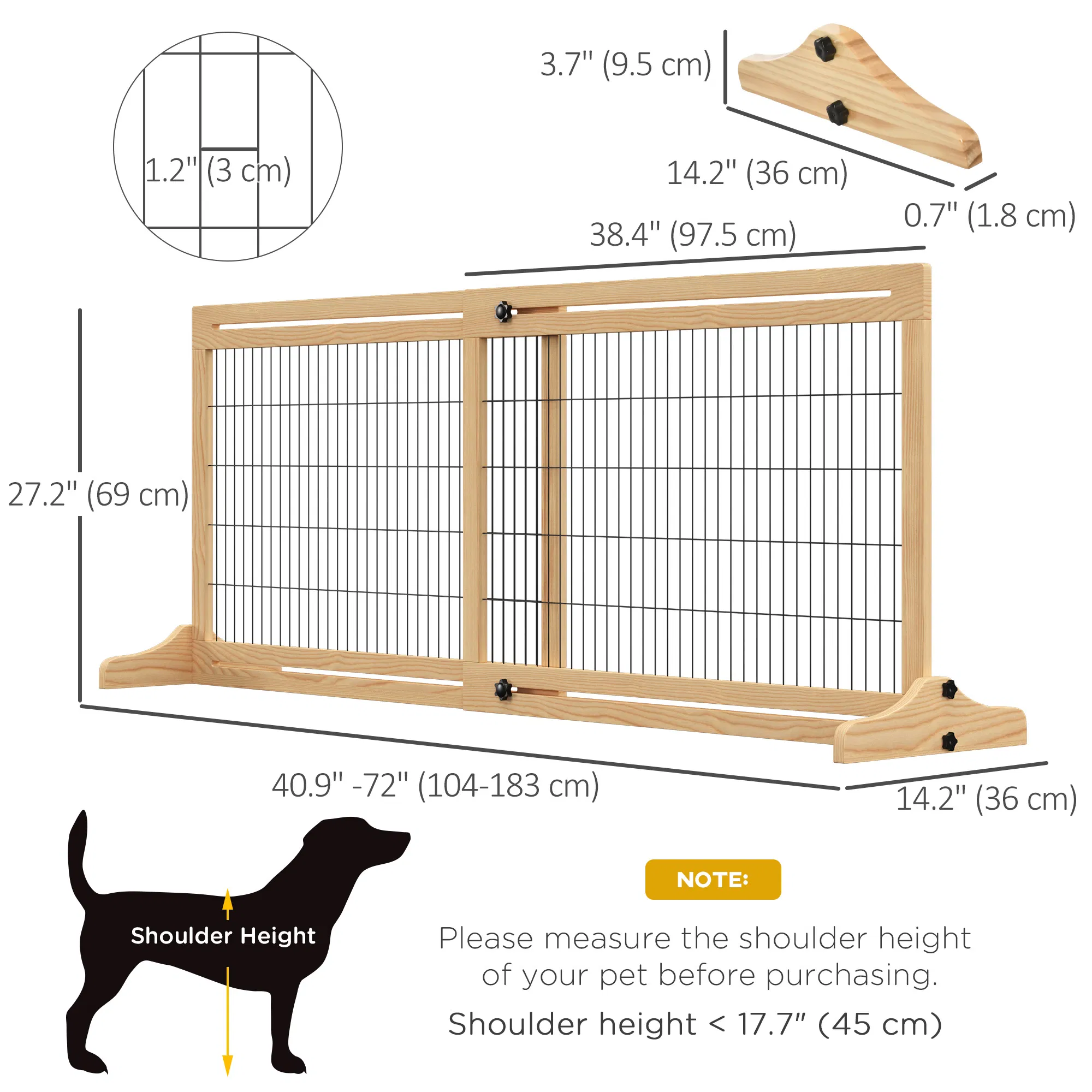 41"-72" Wooden Freestanding Pet Gate with Support Feet, for Small Medium Dogs, Natural photo 5