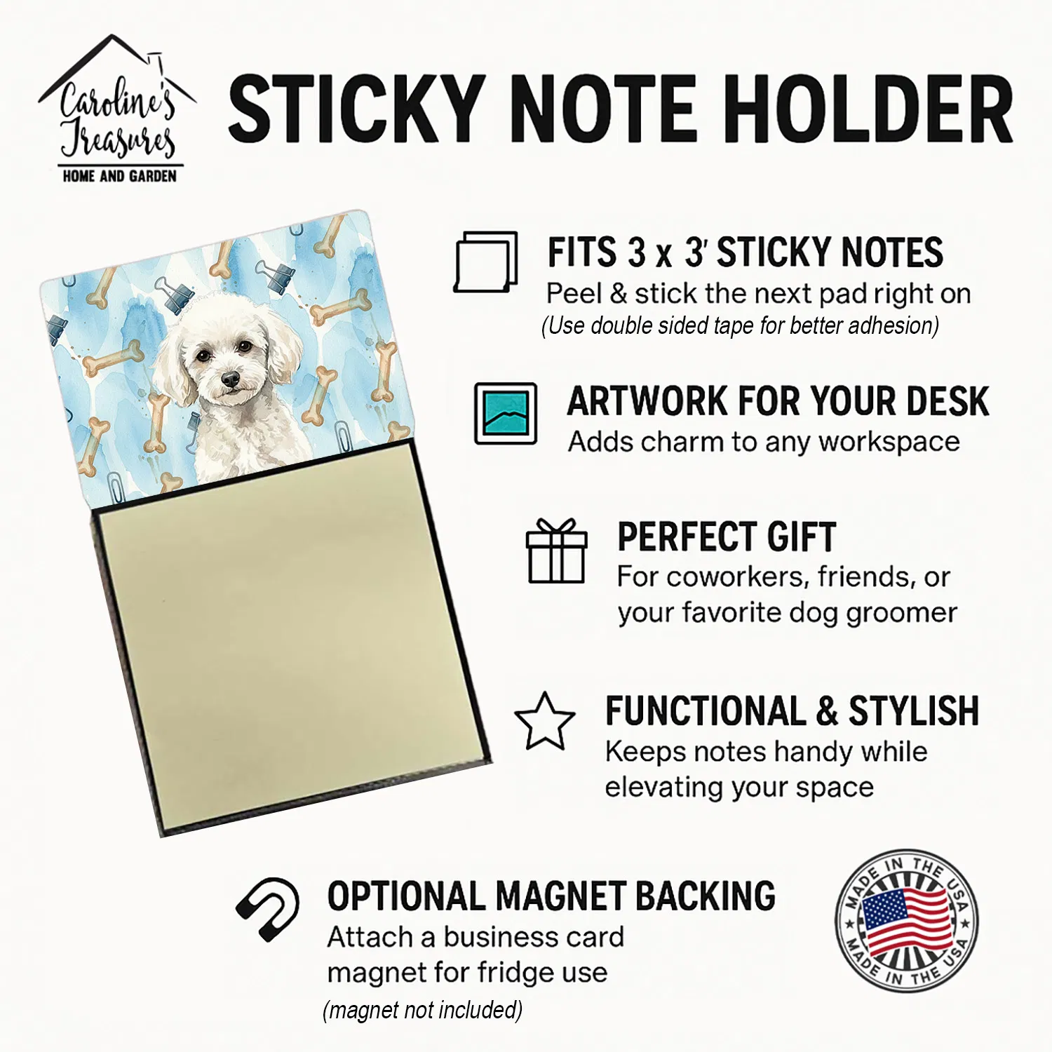 Toy White Poodle Coworker Watercolor Sticky Note Holder Refillable Dispenser Desk Accessory 3x3 Pad Gift photo 5