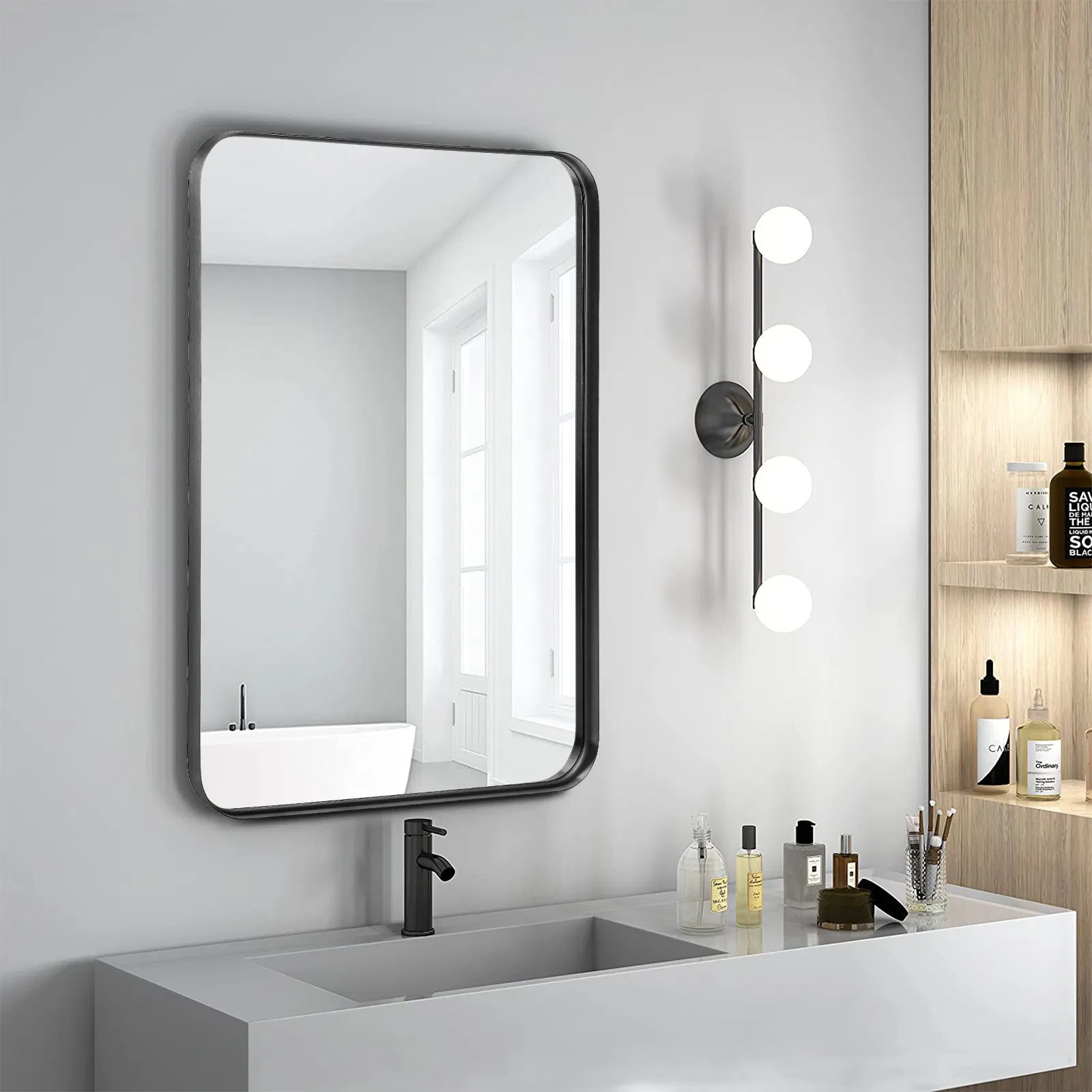 Large Rectangle Vanity Framed Mirror for Wall Matte Metal Framed 30x40 Inch Modern Mirror Tempered Glass For Living Room photo 3