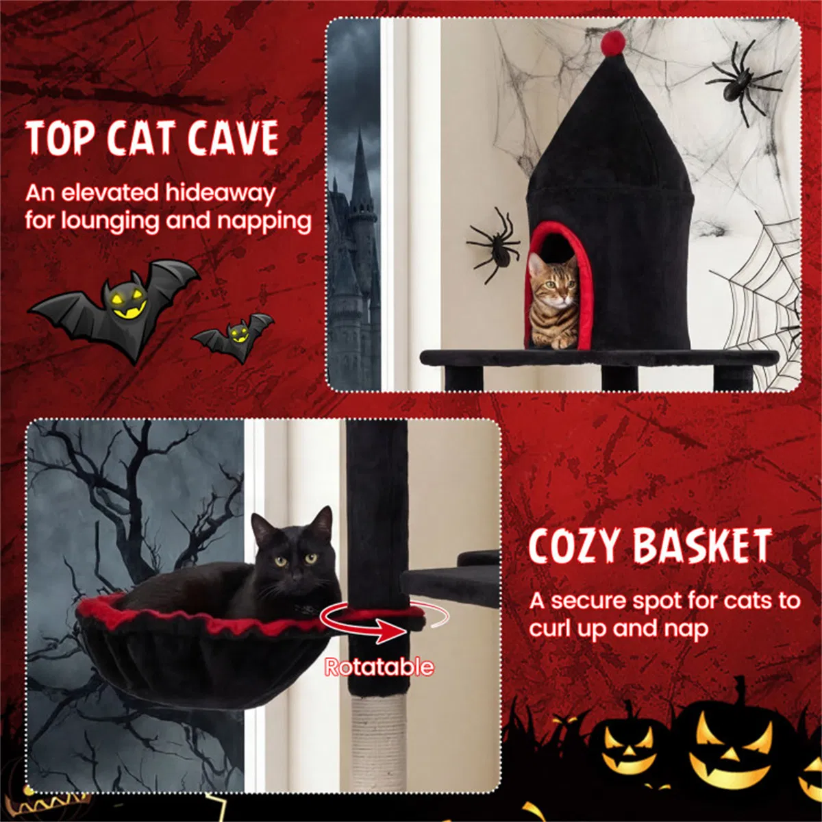 Gothic 5-Level Cat Tree 63" Tall with Sisal Scratching Posts Black Red Cat Tower photo 5