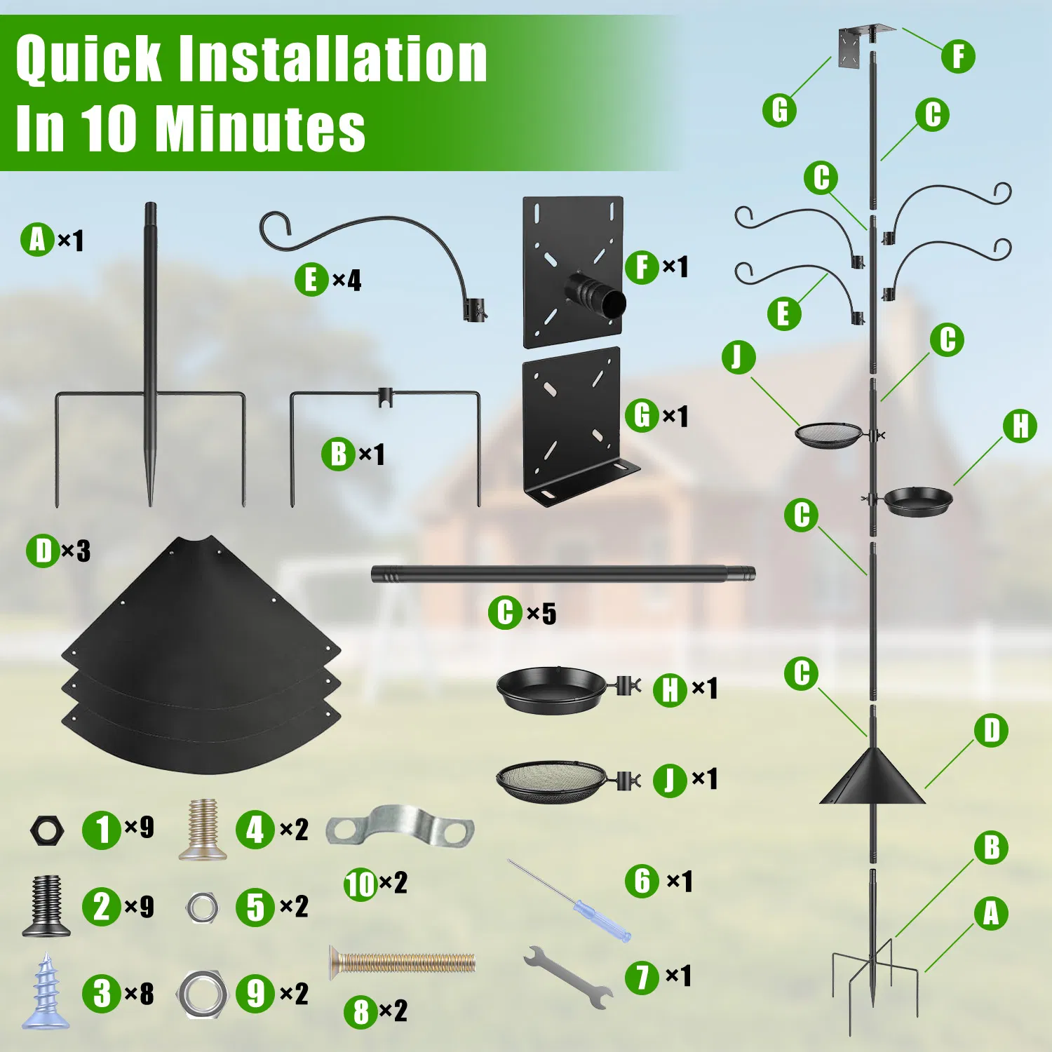 94Inch Squirrel Proof Bird Feeder Pole Heavy-Duty Bird House Pole Outdoor Bird Feeding Station with 5 Adjustable Heights 4 Shepherd Hooks Top & Side Mount Brackets 5-Pronged Base photo 7