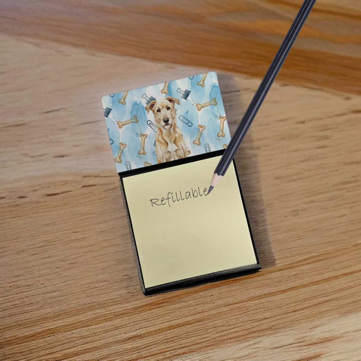 Wheaten Irish Wolfhound Coworker Watercolor Sticky Note Holder Refillable Dispenser Desk Accessory 3x3 Pad Gift photo 4