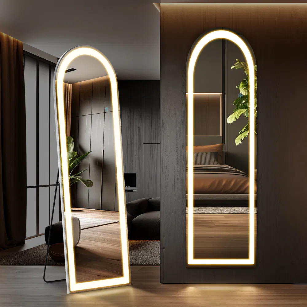 3 Color Lighting Mirror with LED Lights, 64"x21" Lighted Floor Standing Mirror with Stand, Wall Mounted Hanging photo 8