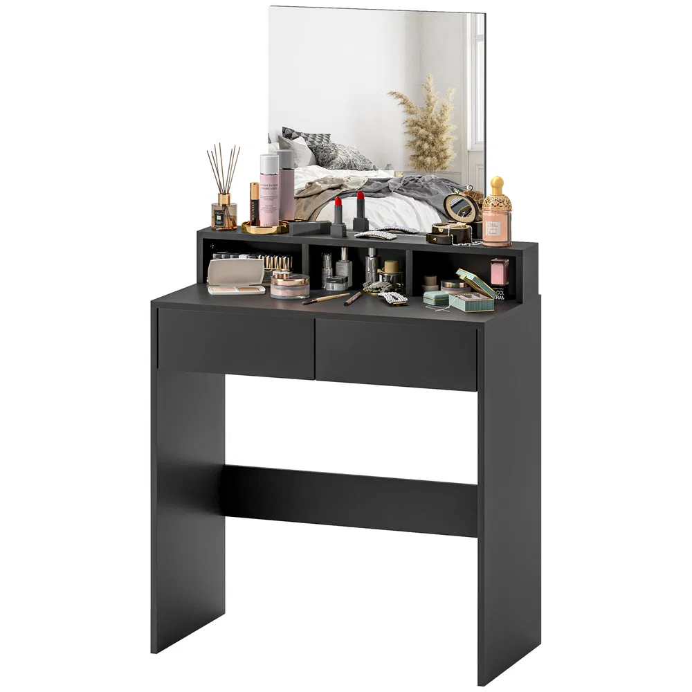 Makeup Vanity Desk with Mirror, for Bedroom, Modern Dressing Table with Drawers, Compartments, Black photo 7