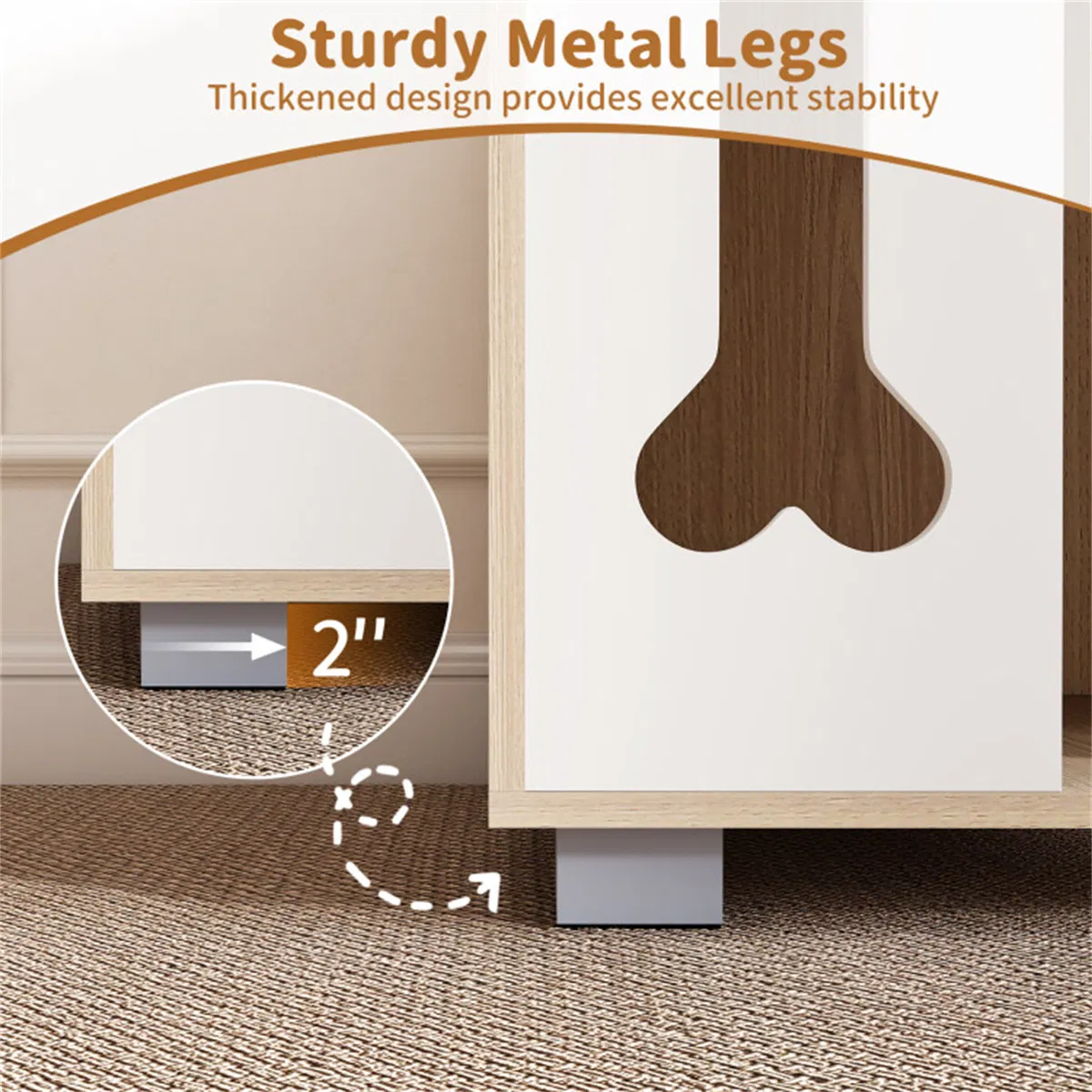 Cat Dog House Dog Bed Side Table Wooden Dog Condo with Bone-shape Window and Thick Metal Legs photo 7