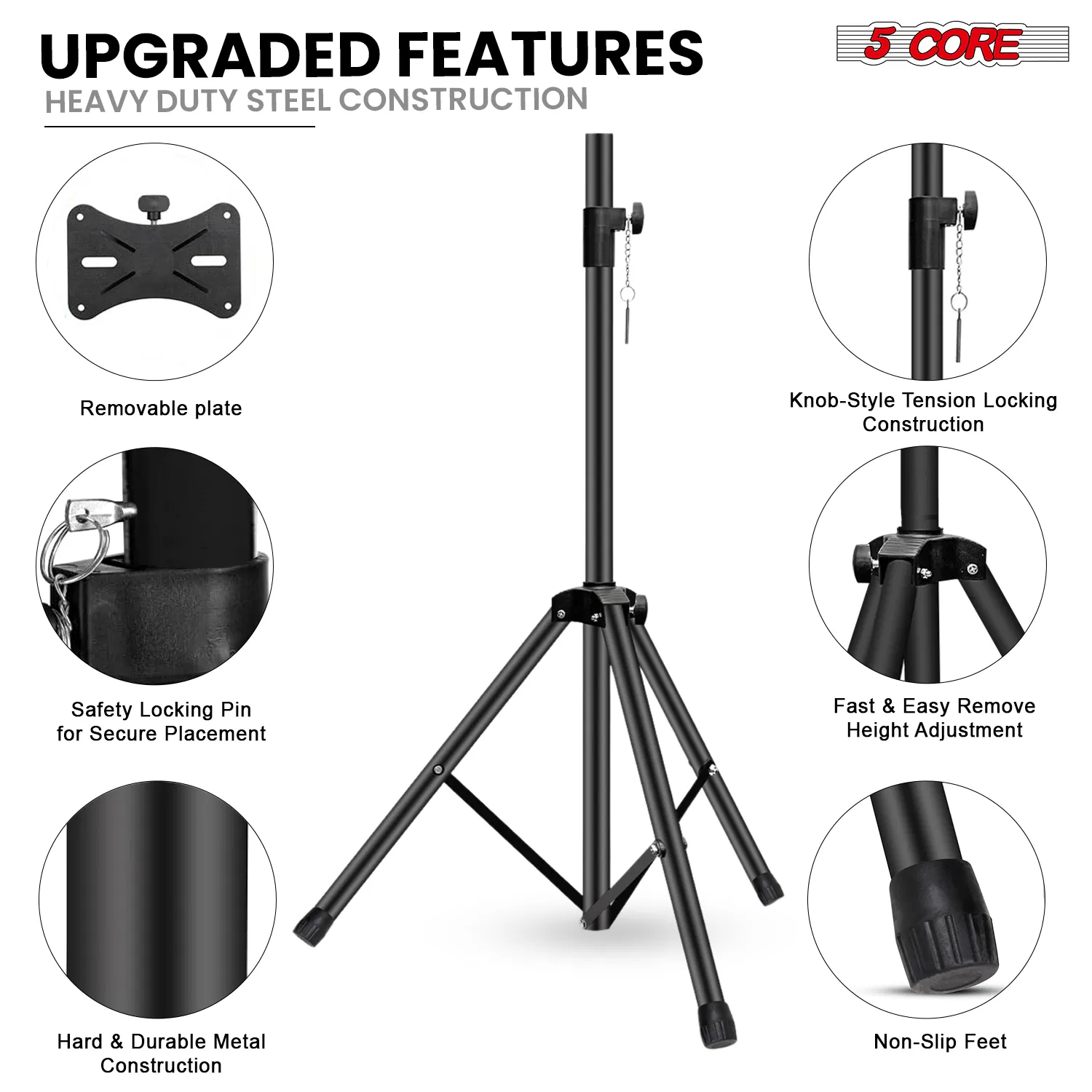 5 Core Speaker Stand Tripod Floor Heavy Duty Adjustable Up to 72 Inch DJ Studio Monitor Stands Pole Mount photo 2