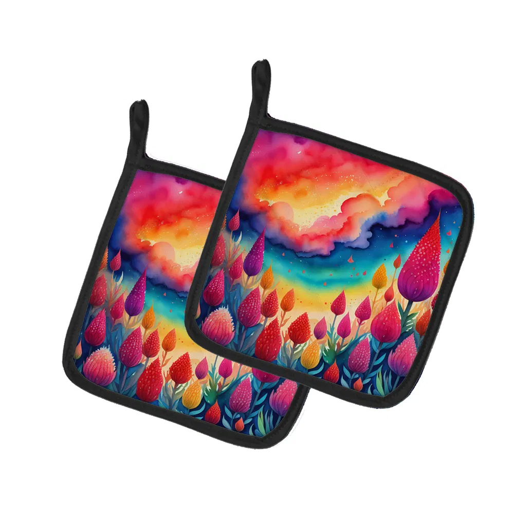 Colorful Celosia Pair of Pot Holders Kitchen Heat Resistant Pot Holders Sets Oven Hot Pads for Cooking Baking BBQ, 7 1/2 x 7 1/2 photo 8
