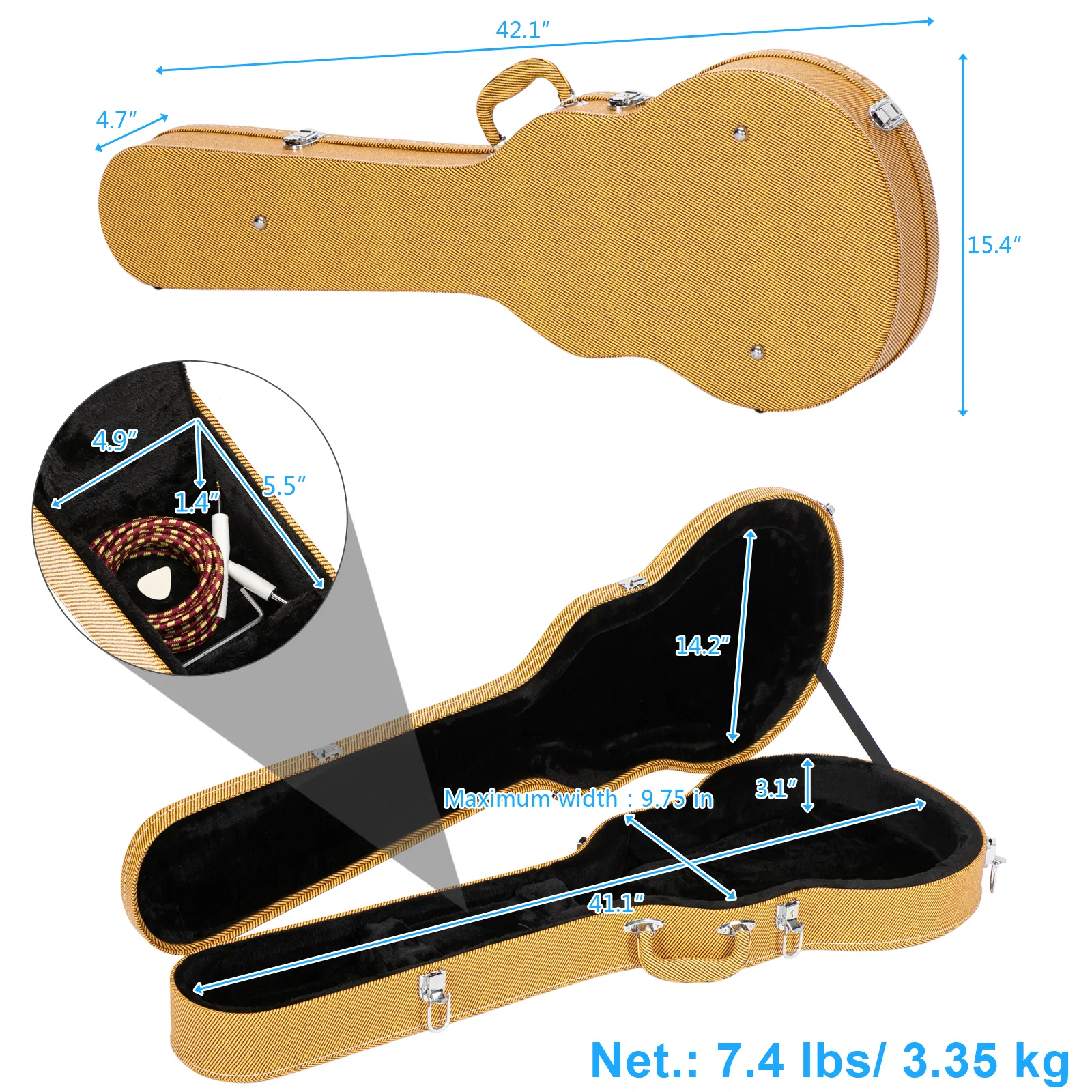 [Replace 27413300] Hard-Shell Electric Guitar Case for GLP Style Electric Guitar Bulge Surface Yellow photo 8