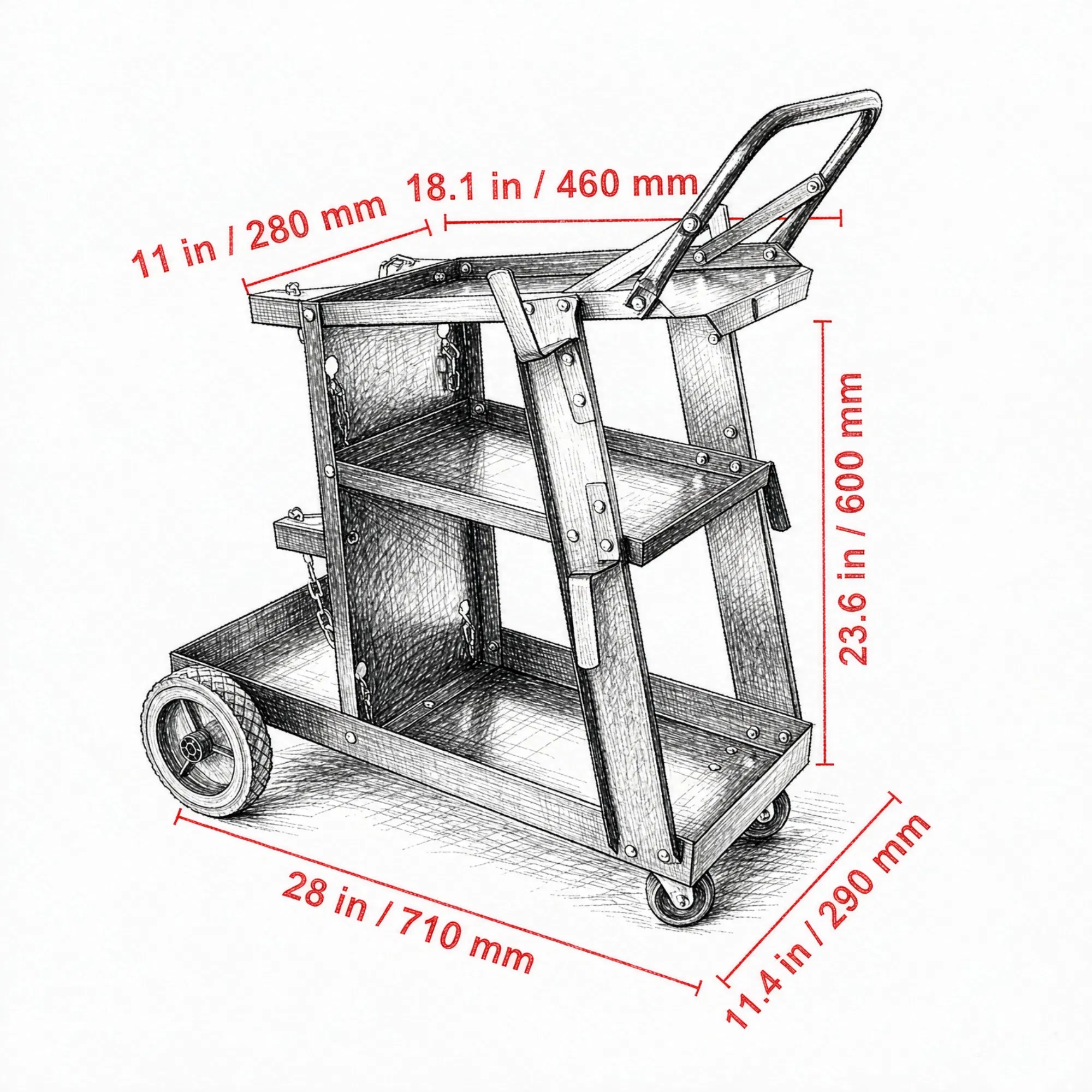 Heavy Duty Welding Cart 3-Tier, 400 Lbs Rolling Welder Cart with 360 Swivel Wheels & Tank Safety Chains for MIG TIG ARC MMA Plasma Cutter photo 4