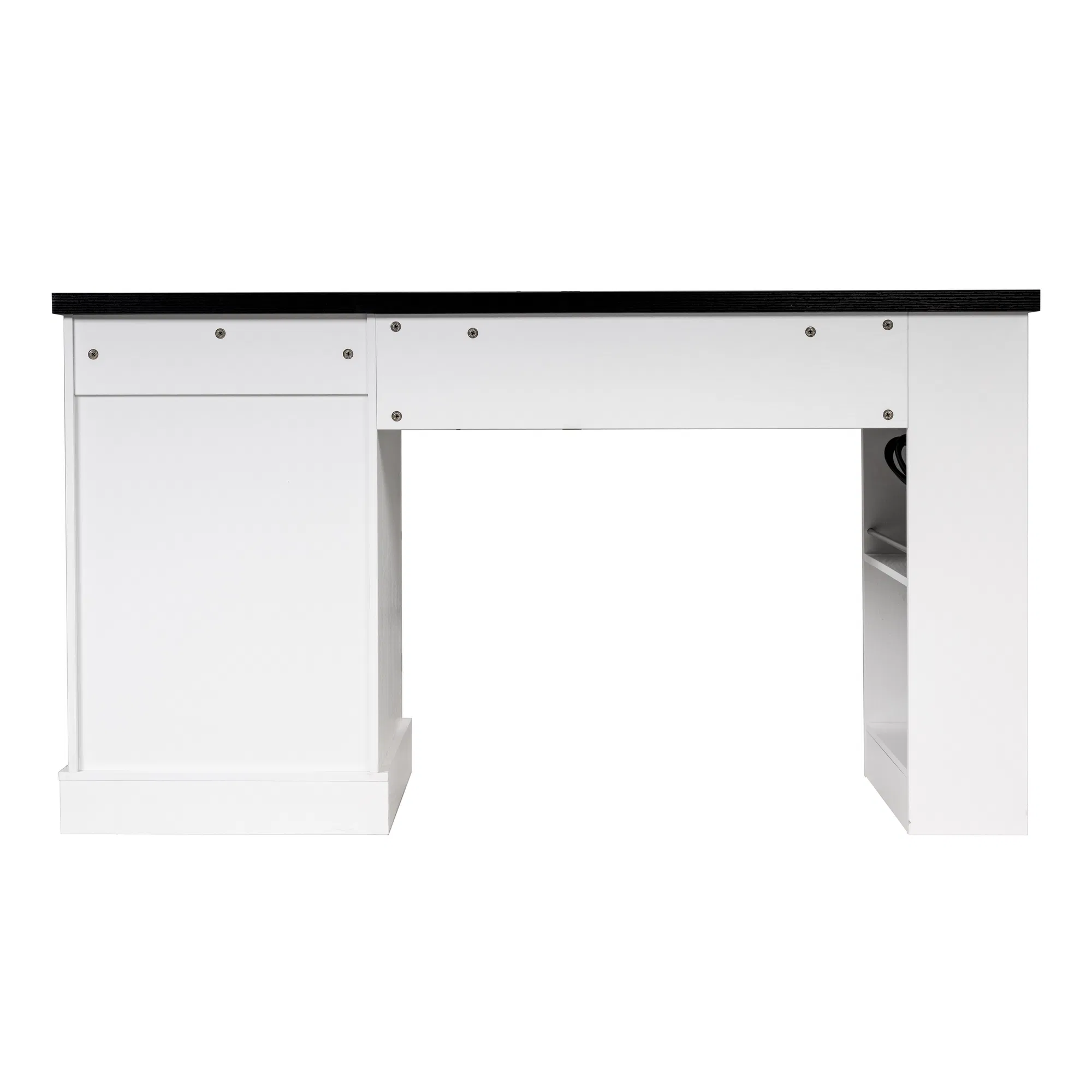 55" Modern Fluted Office Desk with Storage Cabinet & Drawers, Computer Writing Desk with Power Outlet, Pegboard, Built-in Shelves and Keyboard Tray for Study, Living Room, Home Office, White photo 8