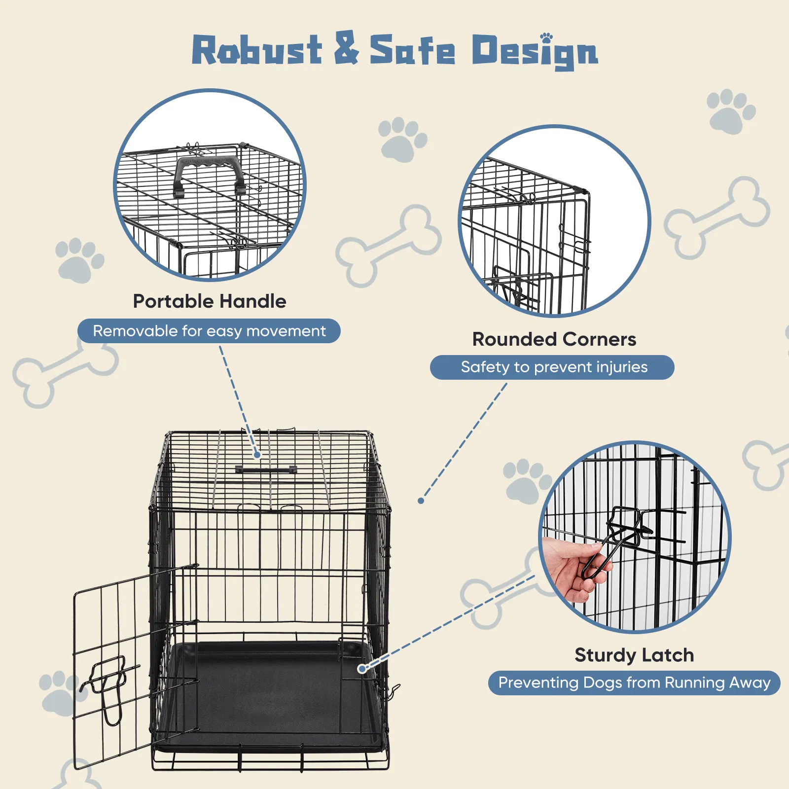 24 inch Single door Dog Cage - durable metal pet kennel, secure lock, collapsible design, removable tray for easy cleaning, portable puppy cage photo 4