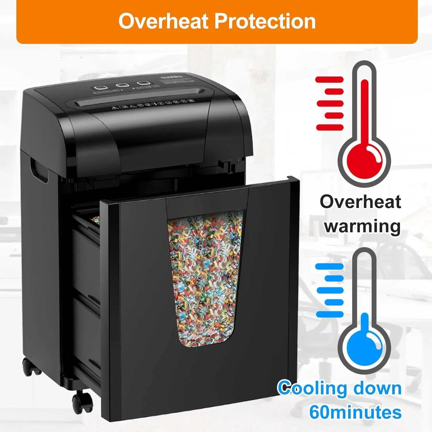 Paper Shredder, 18-Sheet Cross Cut Level P-4, Shred Paper/Credit Card/CD, with Large Pull Out Bin, Add Auto Jam Proof System Shredder for Home&Office(Shipment from FBA) photo 4