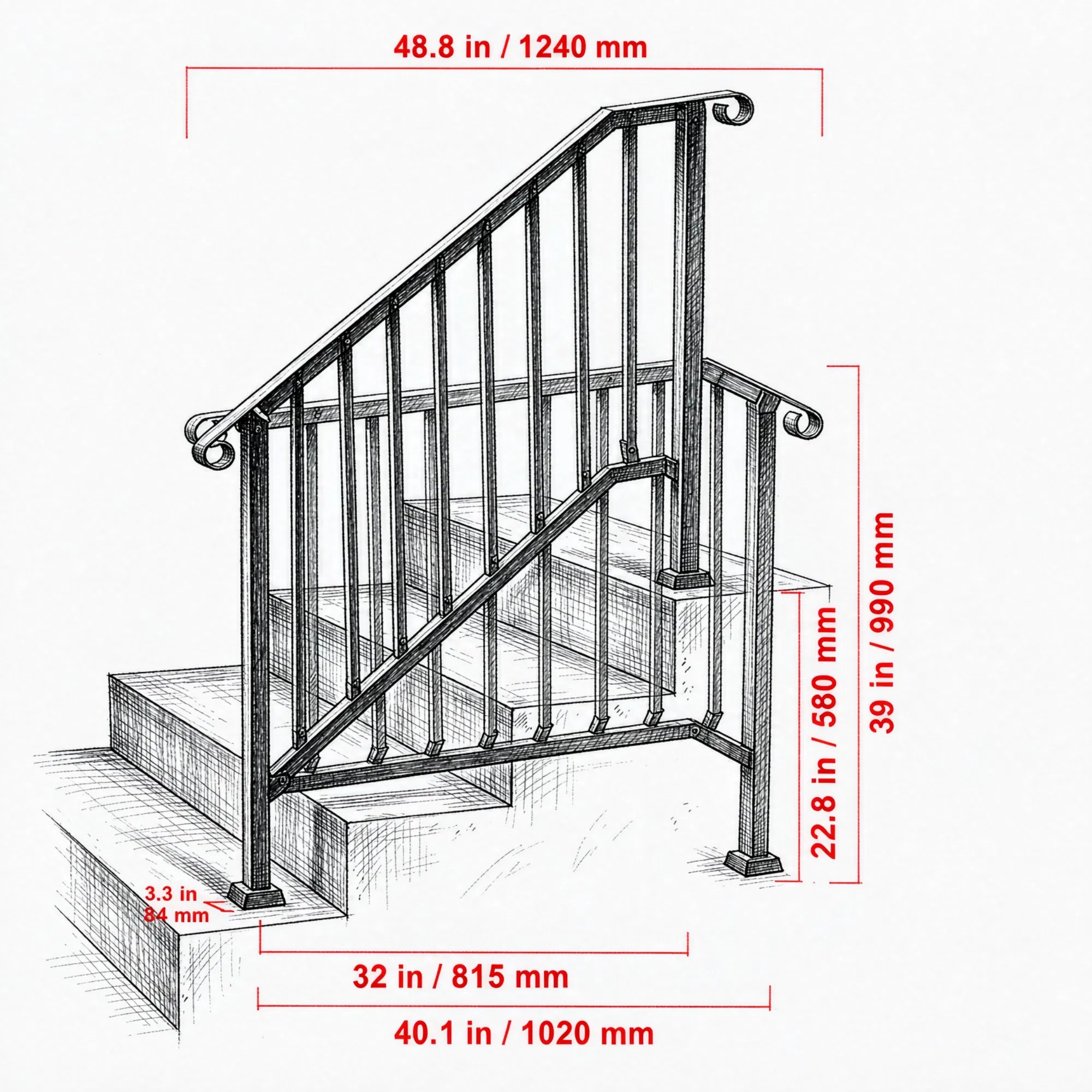3-4 Step Stair Handrail Kit photo 2