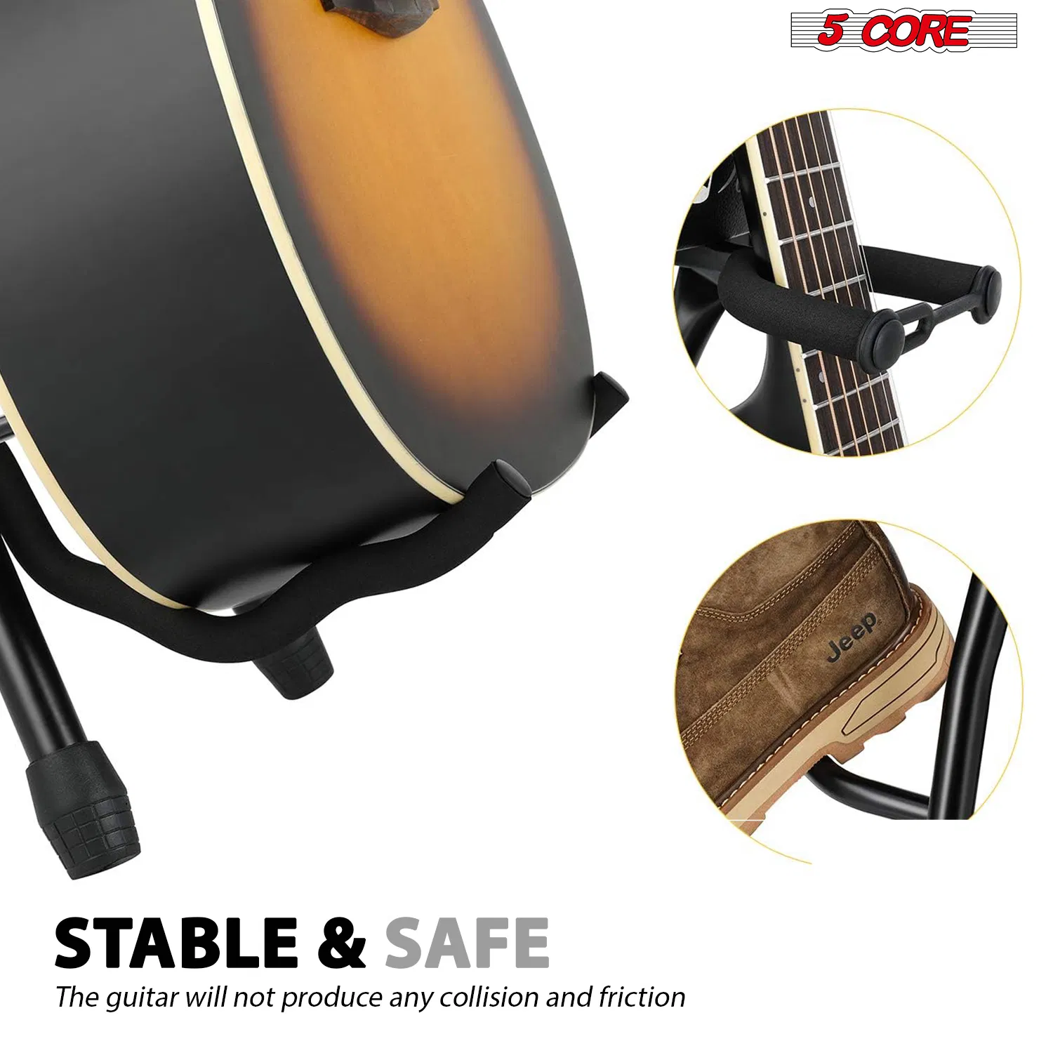 5Core Guitar Stool 3.15" Padded Chair w Backrest Foldable Music Seat Built in Foot Rest Guitar Stand photo 3