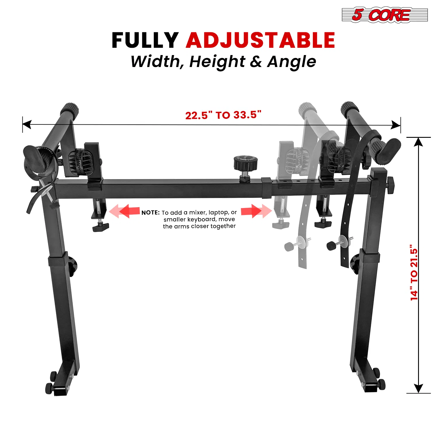 5 Core 2 tier Keyboard Stand Extension Adapter Adjustable Width 2nd Tier X-Style Piano Stands Attachment for 54 - 88 Key Music Keyboards, Z Style & Double Stand Extender photo 6