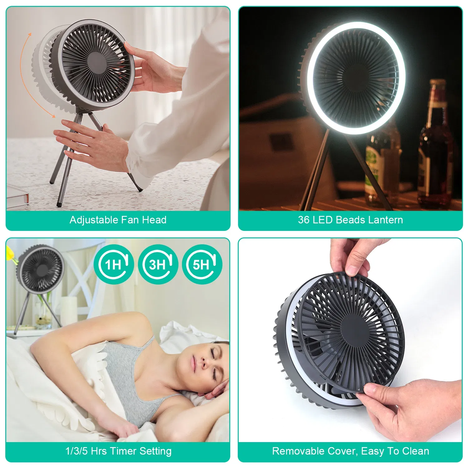 Camping Fan with Lantern 10000mAh Rechargeable Battery Powered Portable Tripod Fan for Tent with Hanging Hook photo 5