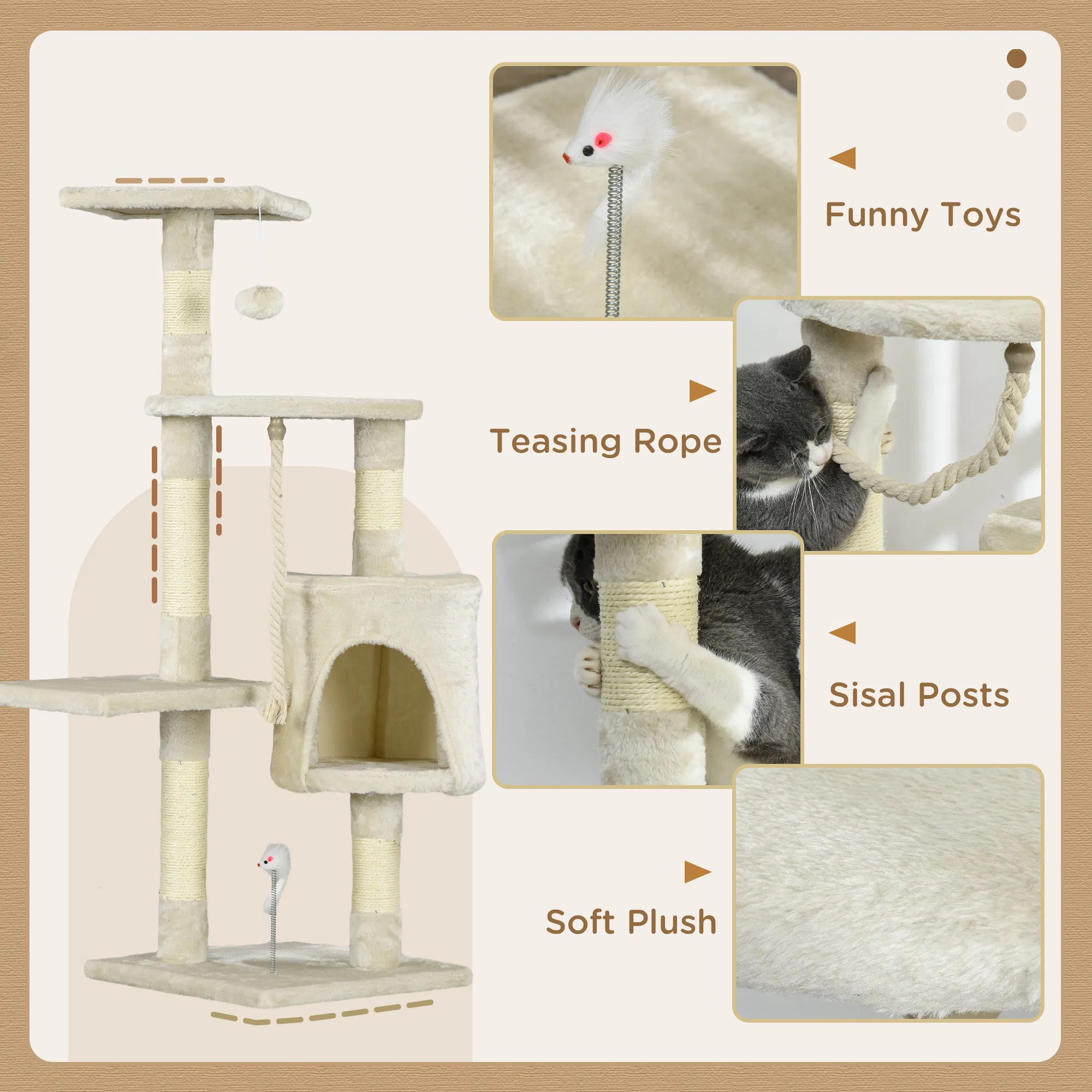46" Scratching Cat Tree Multi Level Activity Center Kitty Condo Furniture Post Beige photo 5