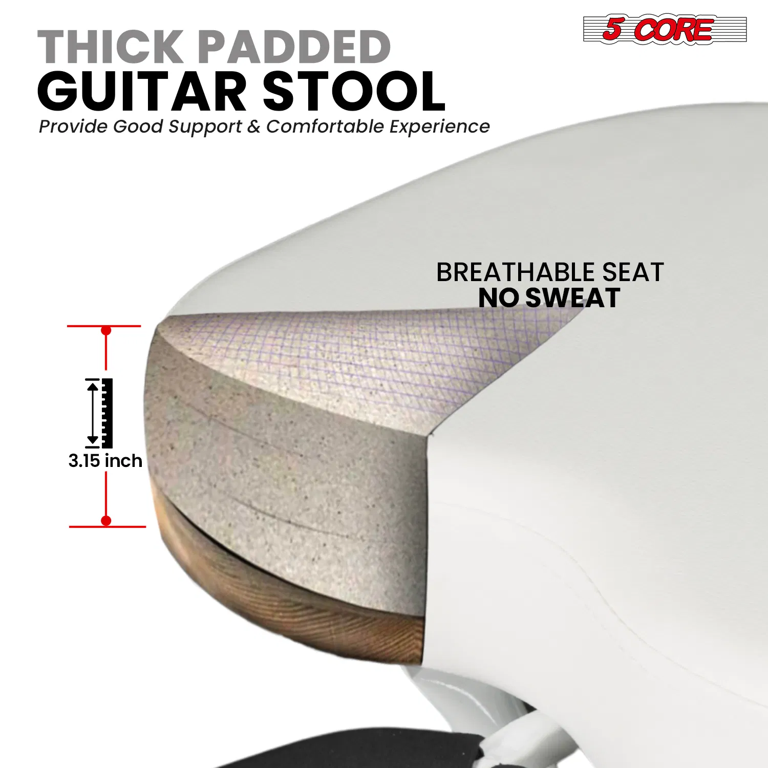 5Core Guitar Stool 3.15" Padded Chair Foldable Heavy Duty Music Seat Built in Foot Rest Guitar Stand photo 3