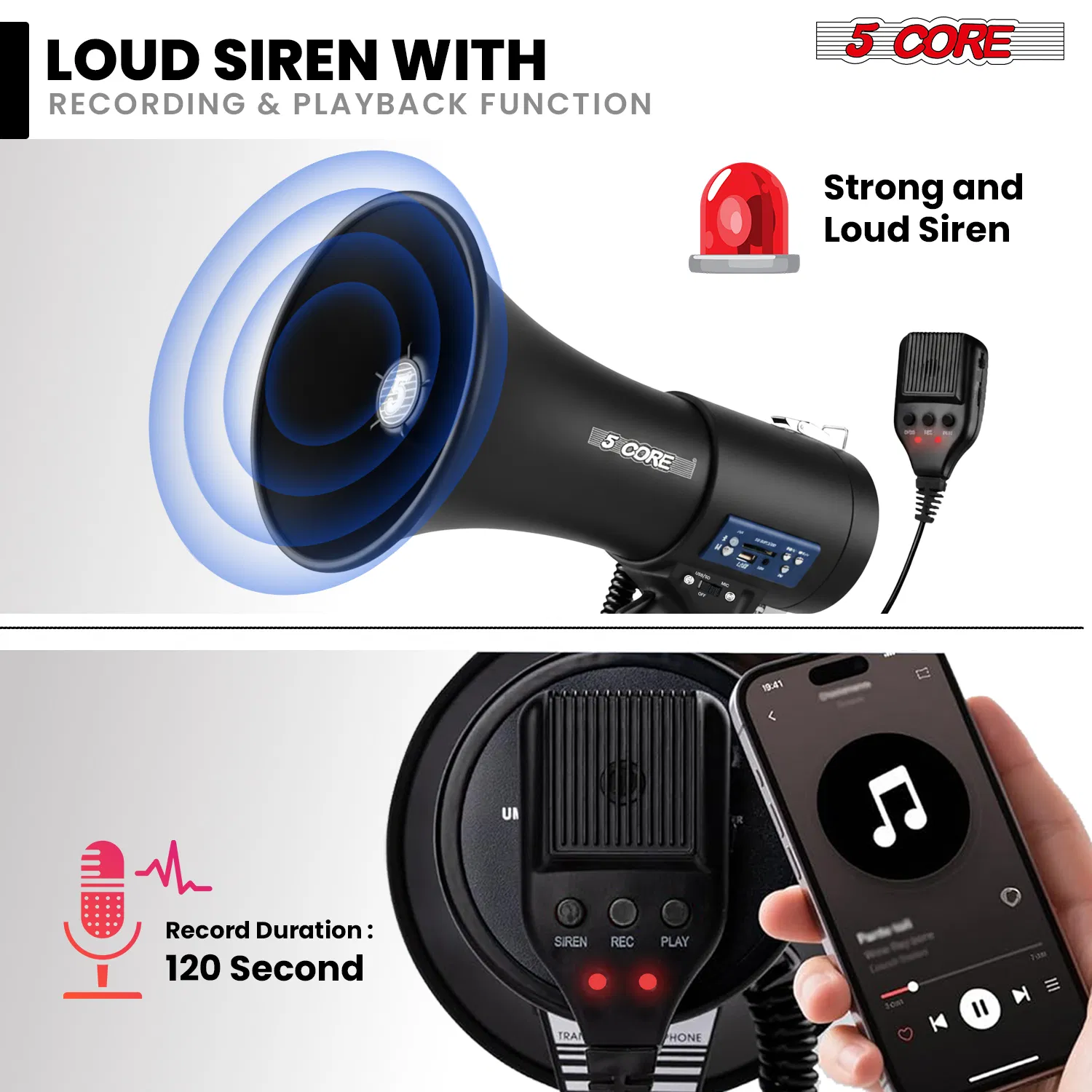 5 Core Megaphone Speaker 100/50W Loud Rechargeable/ Battery Power Bullhorn photo 8