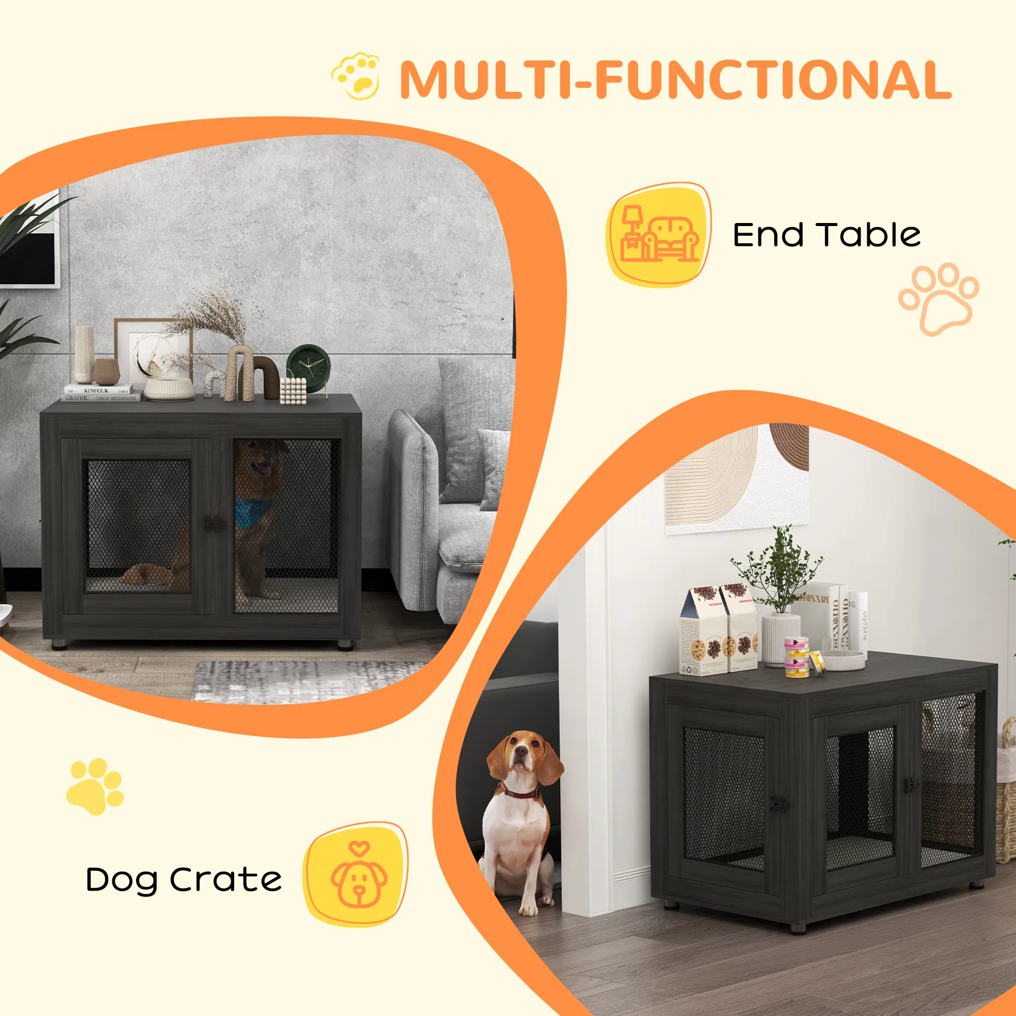 Pet Crate End Table with Water-resistant Cushion or Large Medium Dogs, Black photo 5