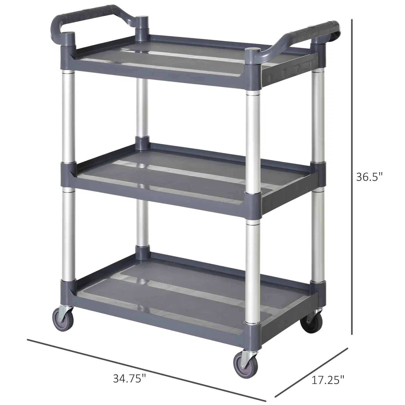 3-Tier Utility Cart Large Rolling Storage Trolley with 3 Shelves Metal Clean Service Cart, Restaurant, Hotel, Livingroom, Silver and Grey photo 6