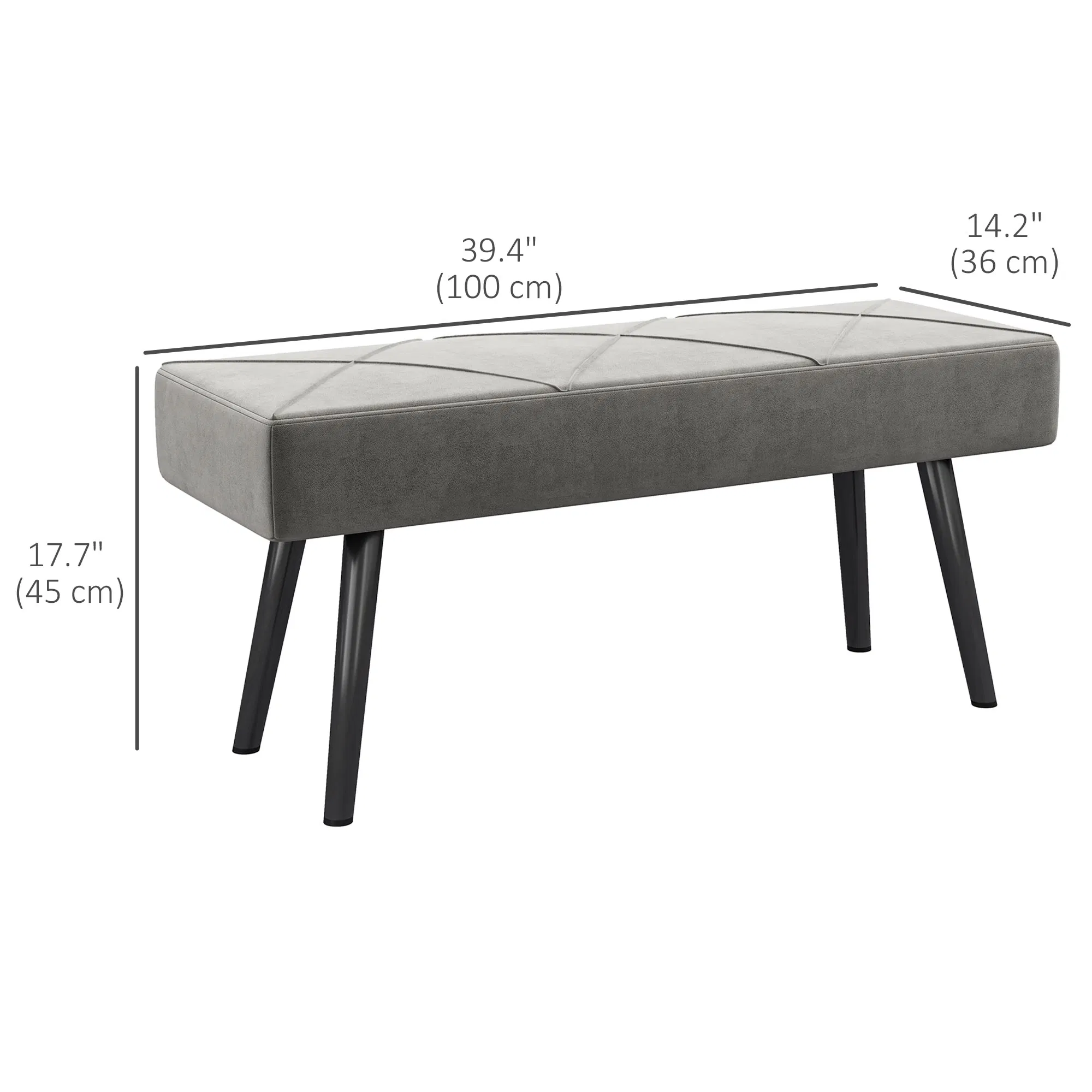 39 Inches Upholstered Bedroom Bench, Modern End of Bed Bench with Steel Legs, Grey photo 3