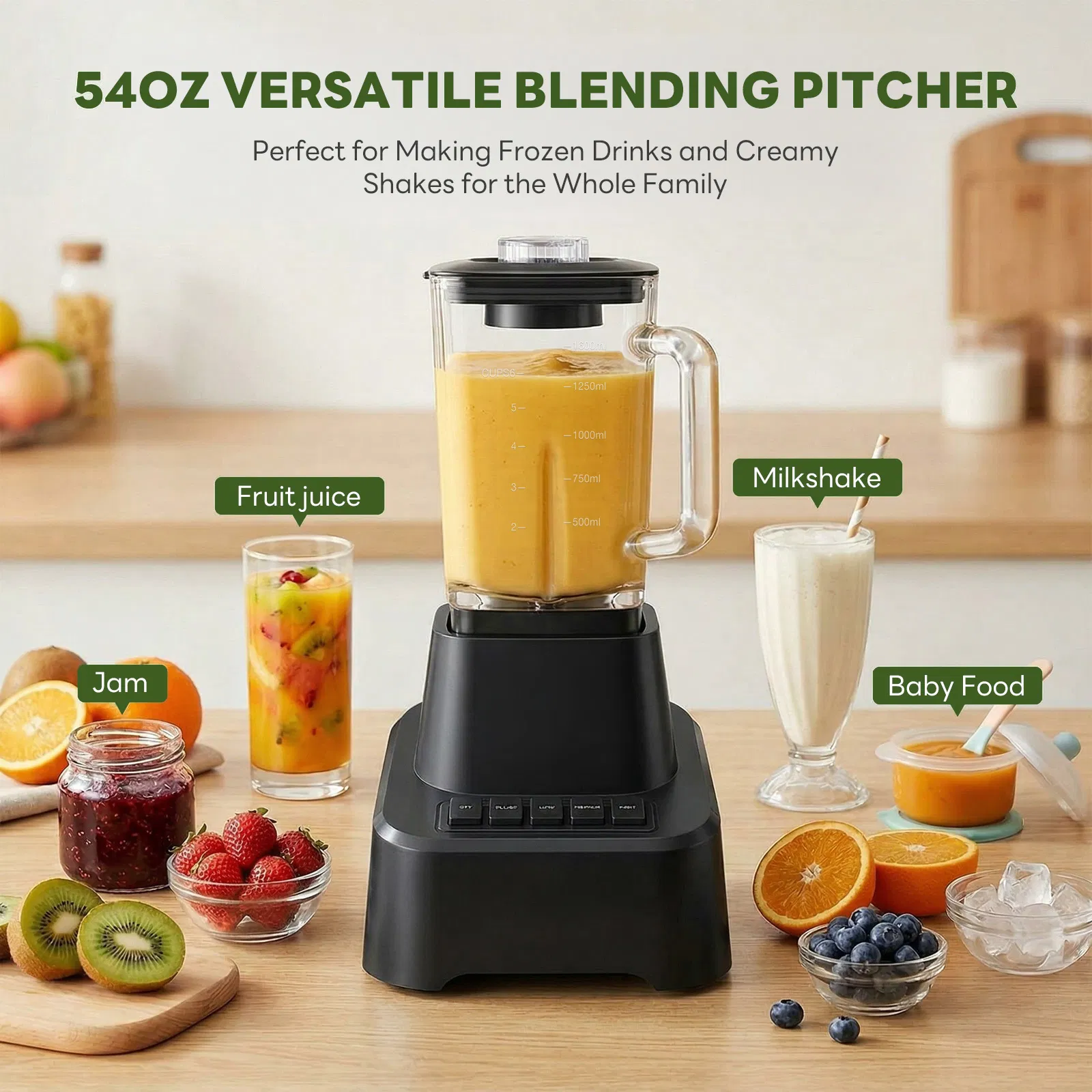 Professional ice cream blender, full-size household blender, equipped with a 54-ounce large-capacity glass cup photo 3
