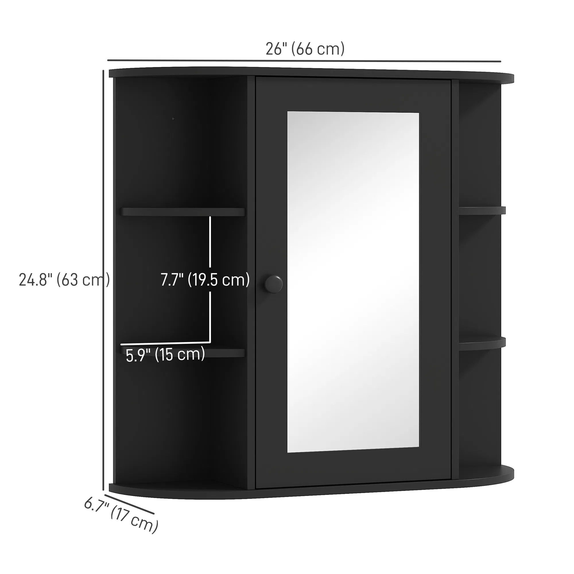 Mirrored Bathroom Wall Cabinet Wall Mounted Medicine Cabinet with Door & Shelves, Black photo 3