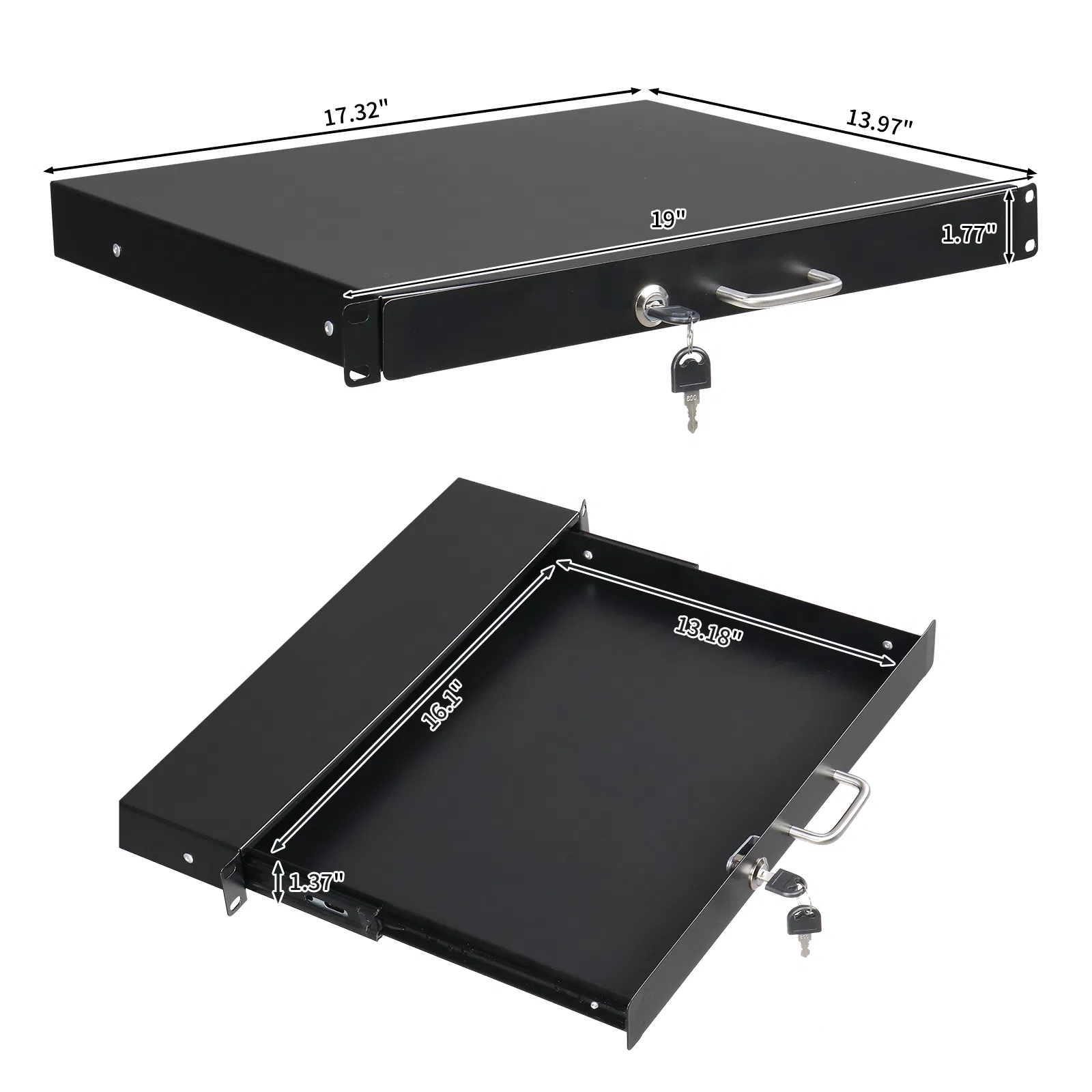 [Do Not Sell on Amazon]19" 1U Steel Plate DJ Drawer Equipment Cabinet with Keys Black photo 8