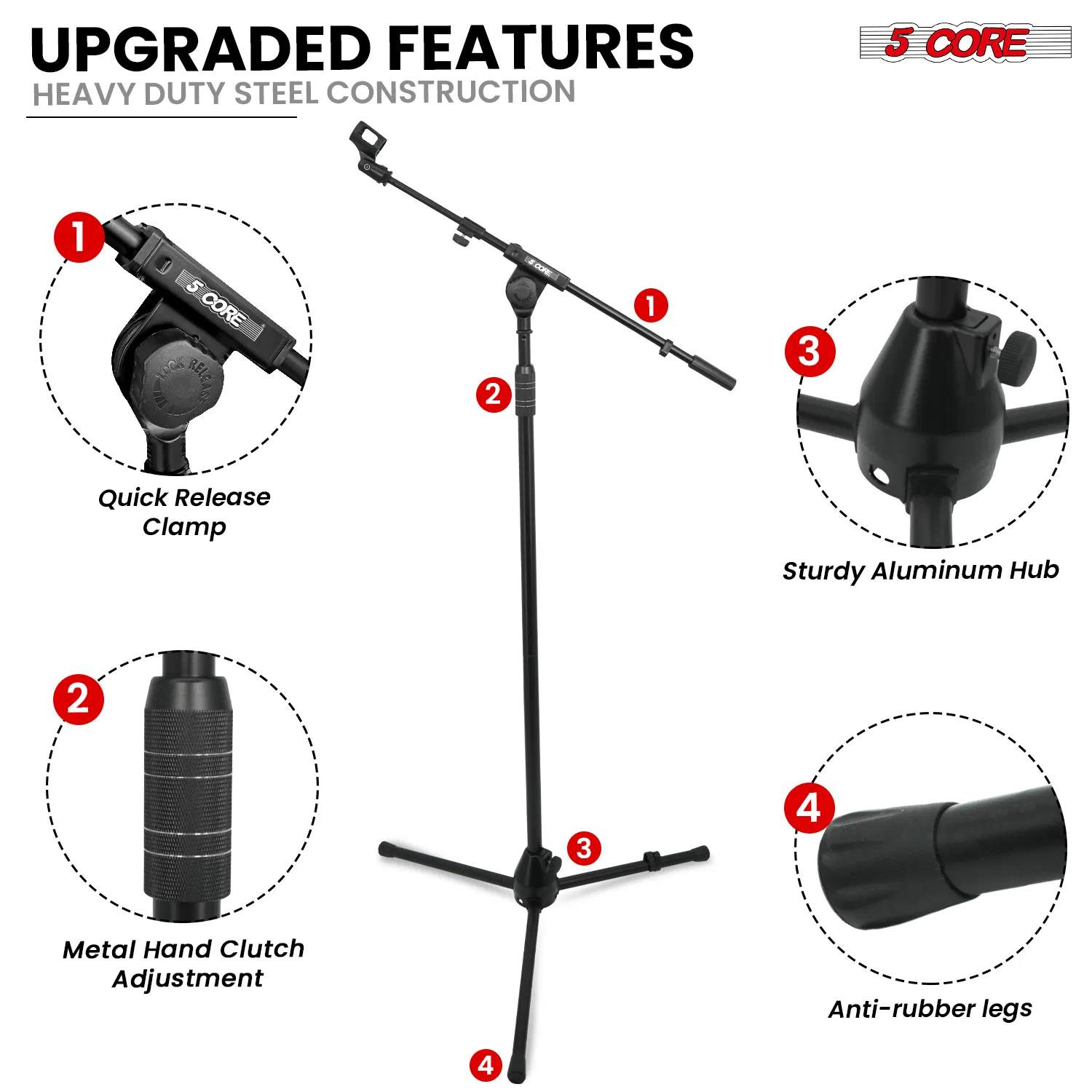 5Core Microphone Stand 1PC/2Pcs Floor Adjustable 82" w Telescoping Boom Arm photo 5