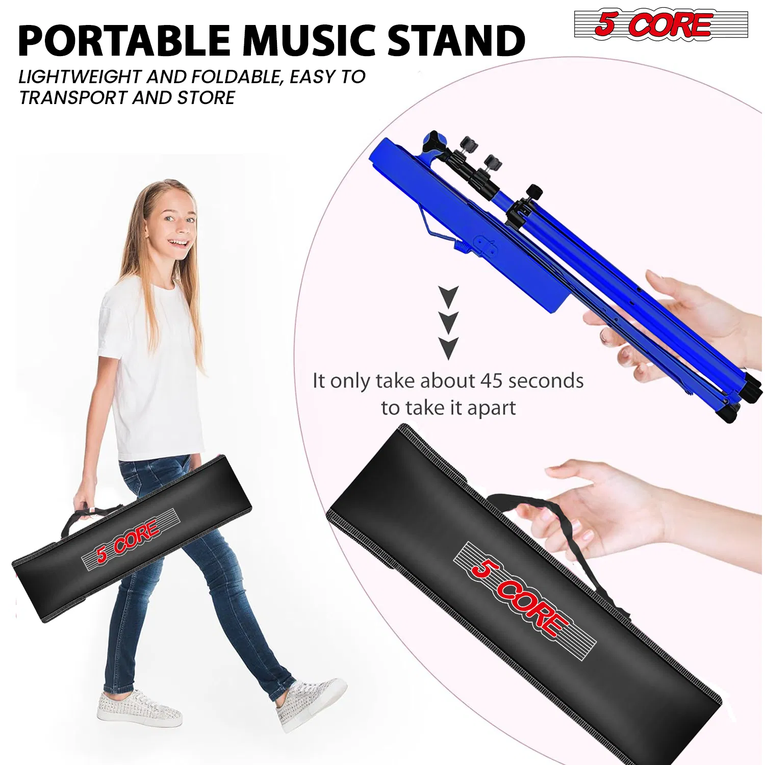 5Core Music Stand For Sheet Music Portable Tripod Adjustable Folding Note Holder photo 8