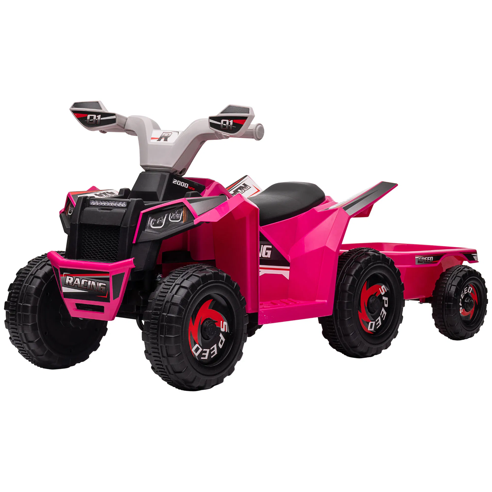 6V Electric Toy Car with Back Trailer, Forward Backward, Wear-Resistant Wheels for Ages 18-36 Months, Pink photo 1