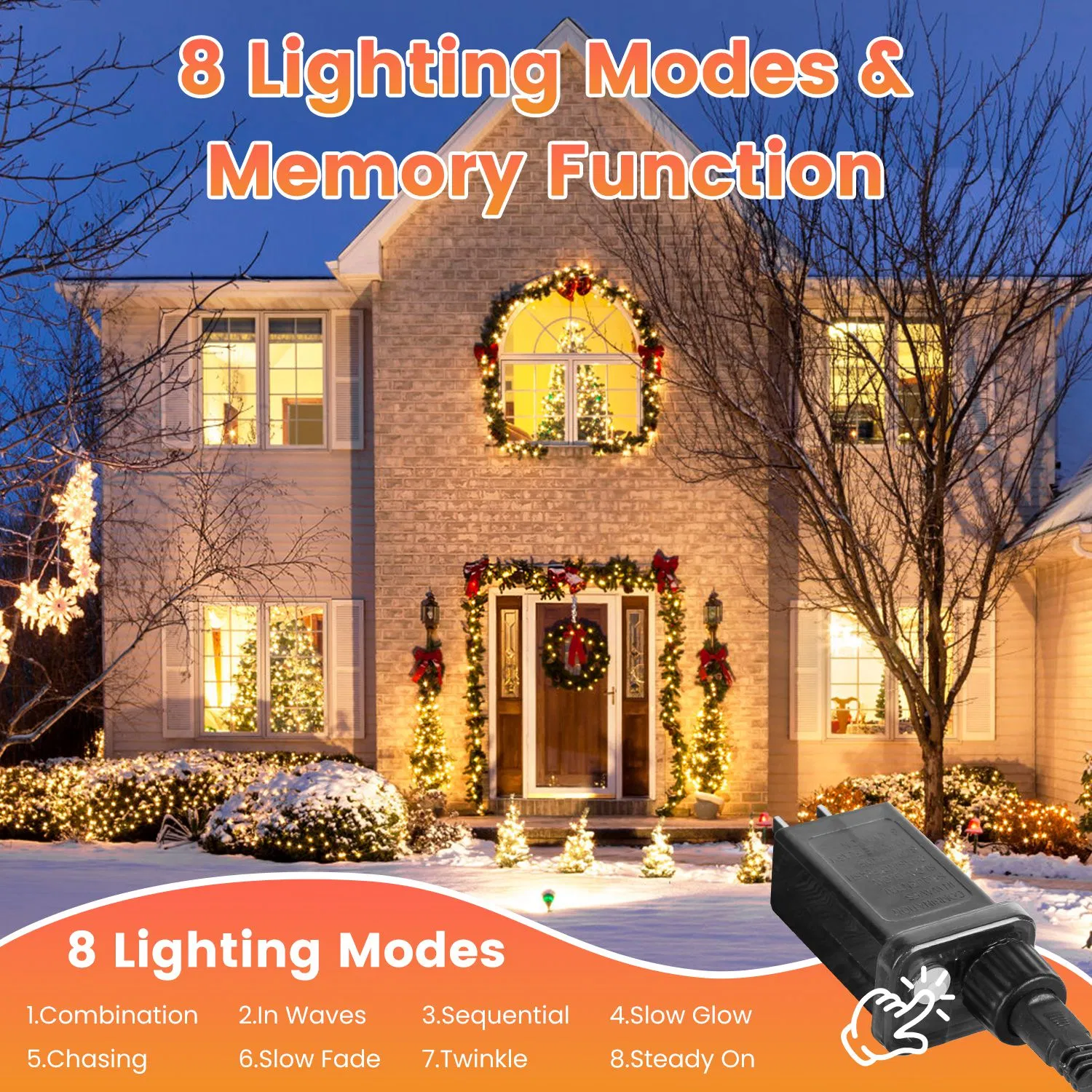 330FT Christmas String Lights 1000 LED, 8 Modes & 8 Brightness Levels with Remote & Timer, IP44 Waterproof Extra-Long Lights for Tree Patio Yard Decor photo 6
