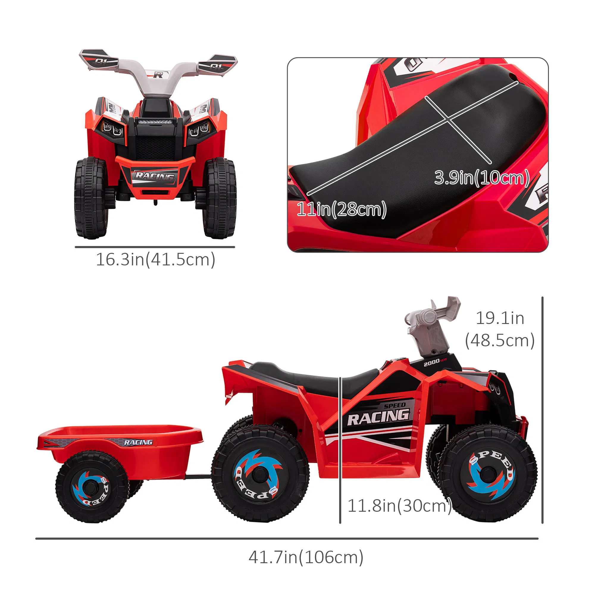 6V Electric Toy Car with Back Trailer, Forward Backward, Wear-Resistant Wheels for Ages 18-36 Months, Red photo 6