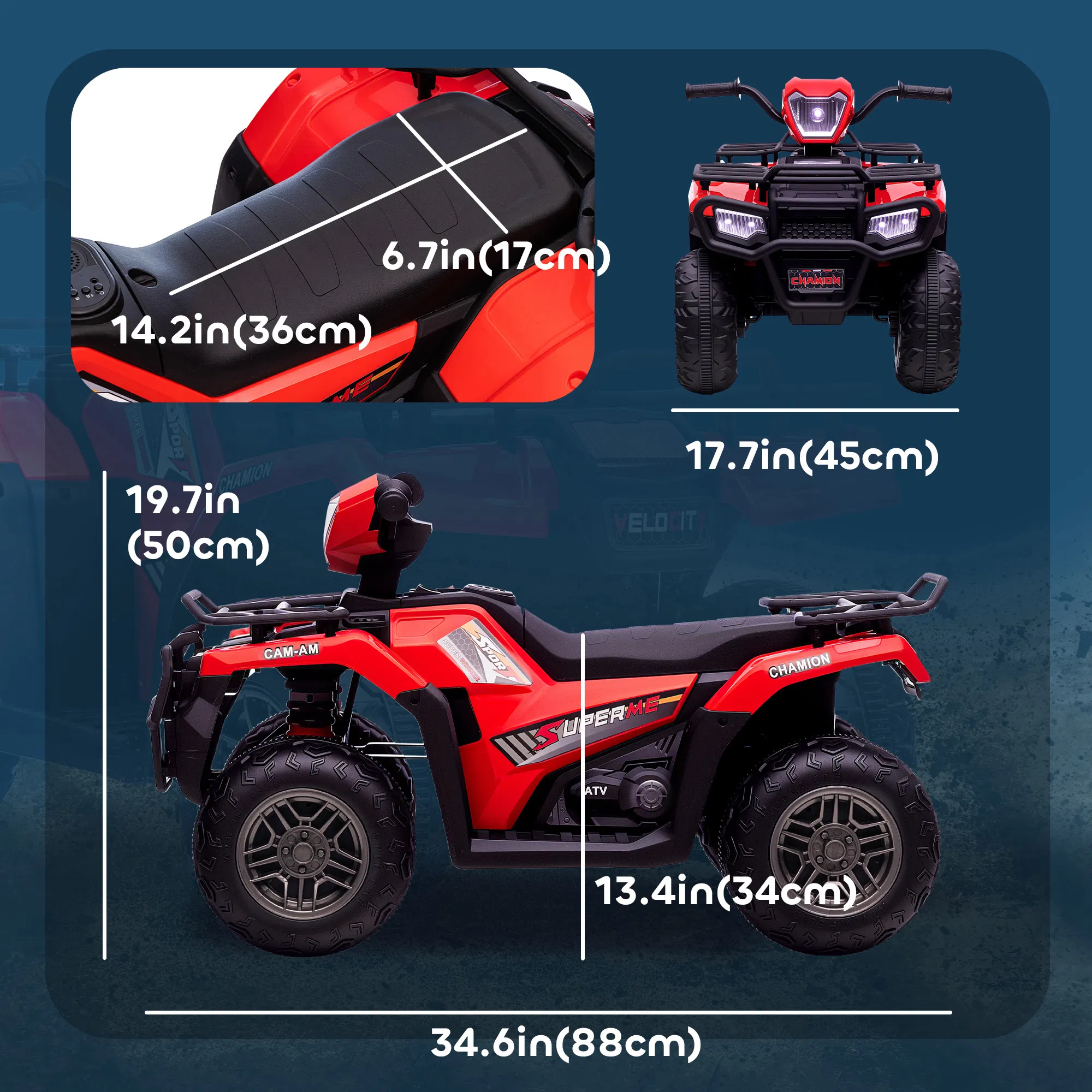 12V Kids ATV Quad, 4 Wheeler Battery Powered Electric Vehicle with Music MP3, Headlights, High Low Speed, Treaded Tires, for Boys and Girls Ages 37-60 Months, Red photo 5