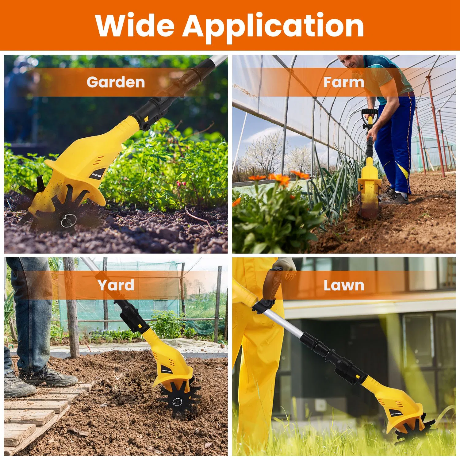 20V Cordless Tiller Cultivator, 250RPM Electric Garden Tiller Depth Garden Rototiller for Lawn/Gardening/Soil Cultivation photo 3
