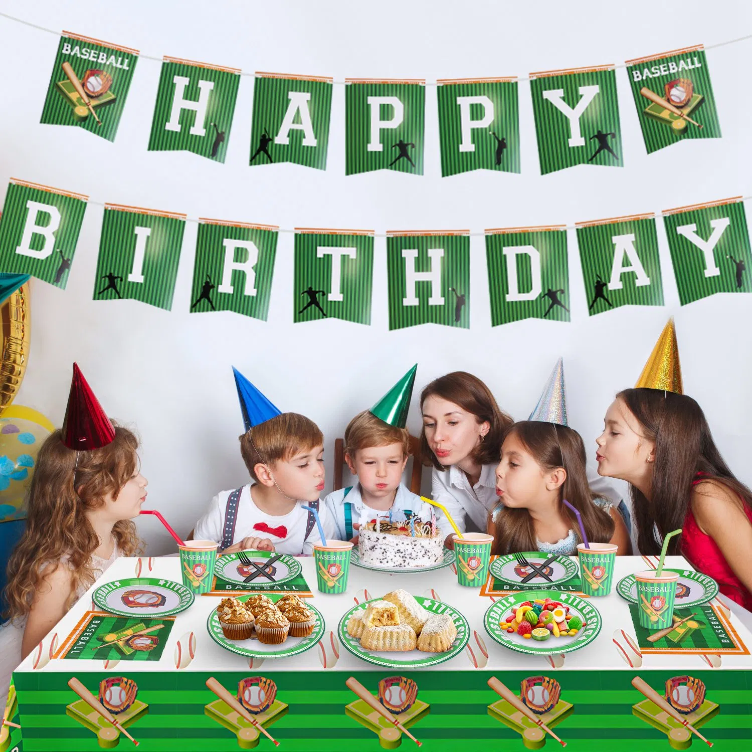 171Pcs Baseball Party Supplies Kit Baseball Birthday Party Disposable Dinnerware Set Baseball Themed Party Tableware Decorations Cups Plates Napkins Spoons Knives Forks Tableclothes photo 4