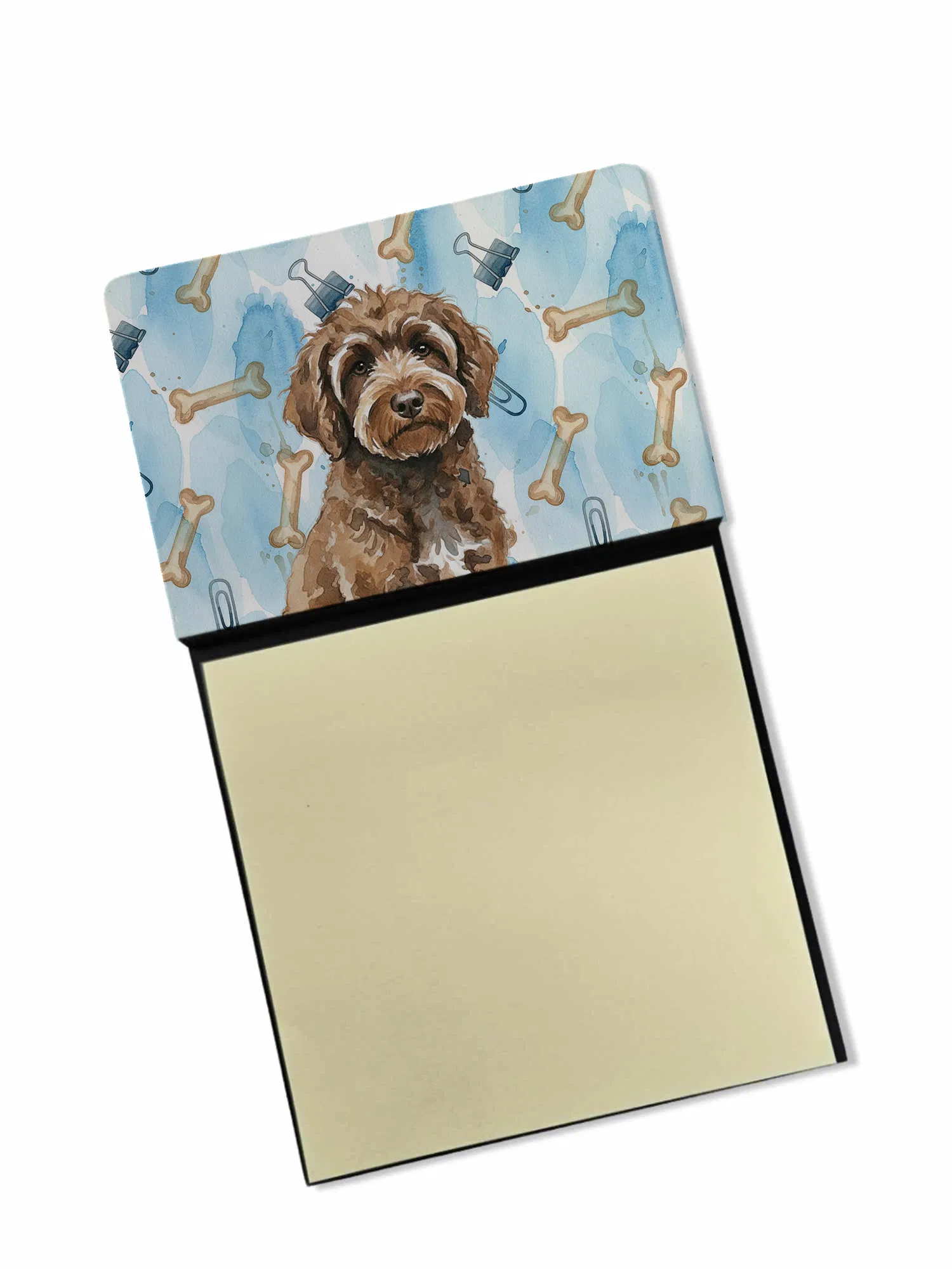 Brown Portuguese Water Dog Coworker Watercolor Sticky Note Holder Refillable Dispenser Desk Accessory 3x3 Pad Gift photo 1