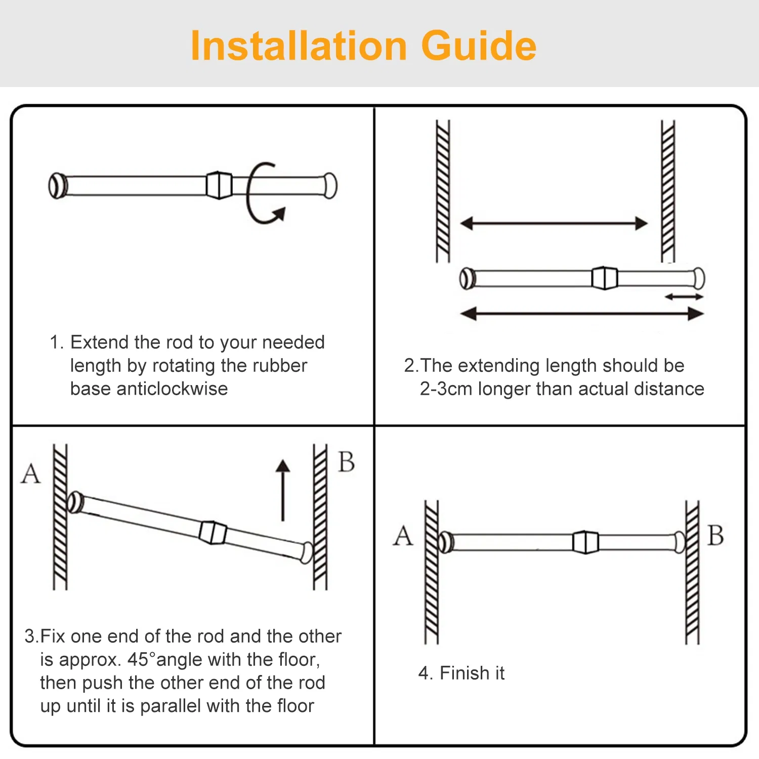 Heavy Duty Tension Curtain Rod, Non-Slip Carbon Steel Spring Loaded Curtain Rod (30-50cm/11.8-19.7in) - No Drilling, Tool-Free Installation for Bathroom, Kitchen, Bedroom, Wardrobe (Holds 2-3kg/4.4-6. photo 6