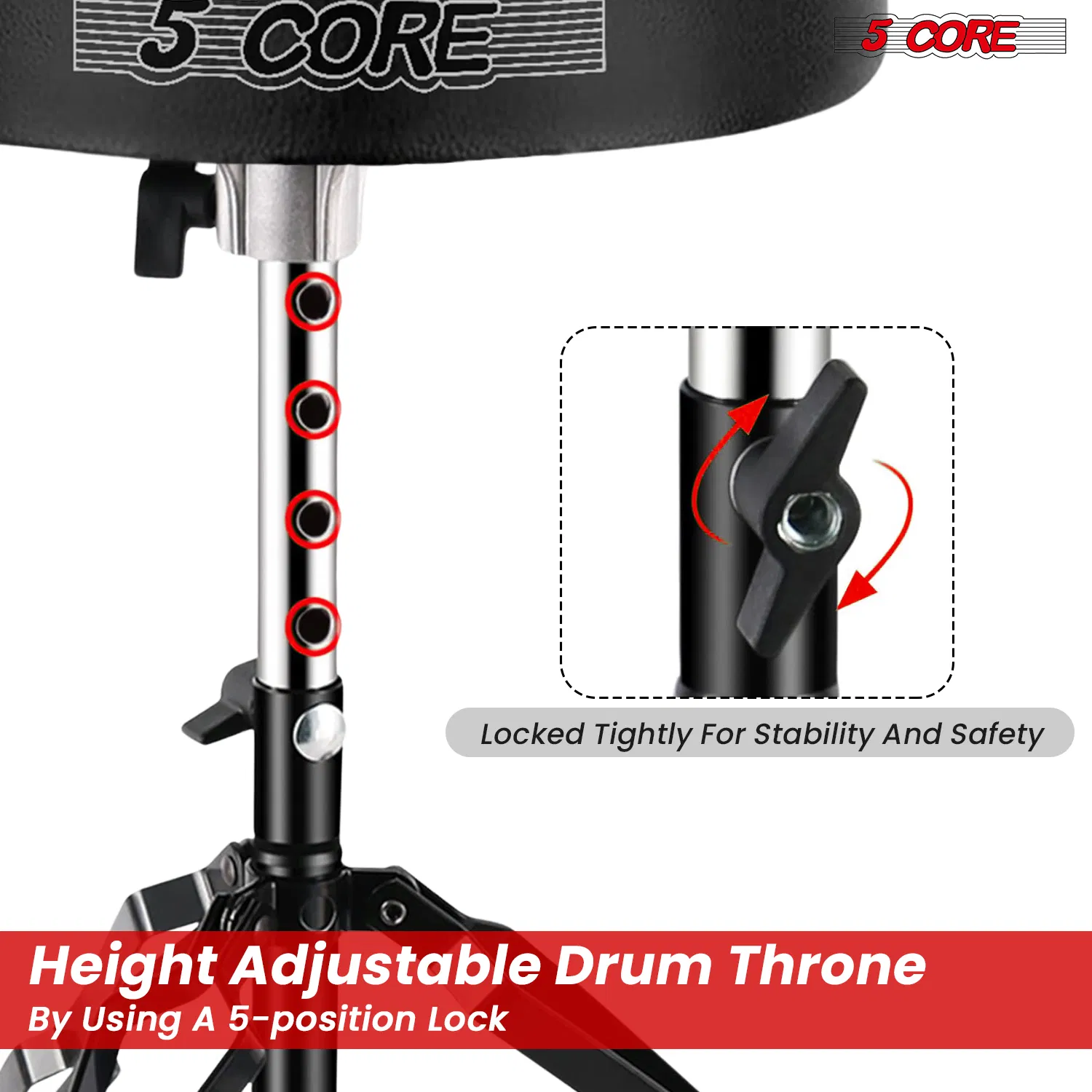 5 Core Drum Throne 3 Inch Thick Padded Comfortable Guitar Stool Double Braced Drummer Chair Height Adjustable Musician Seat For Adults And Kids photo 8