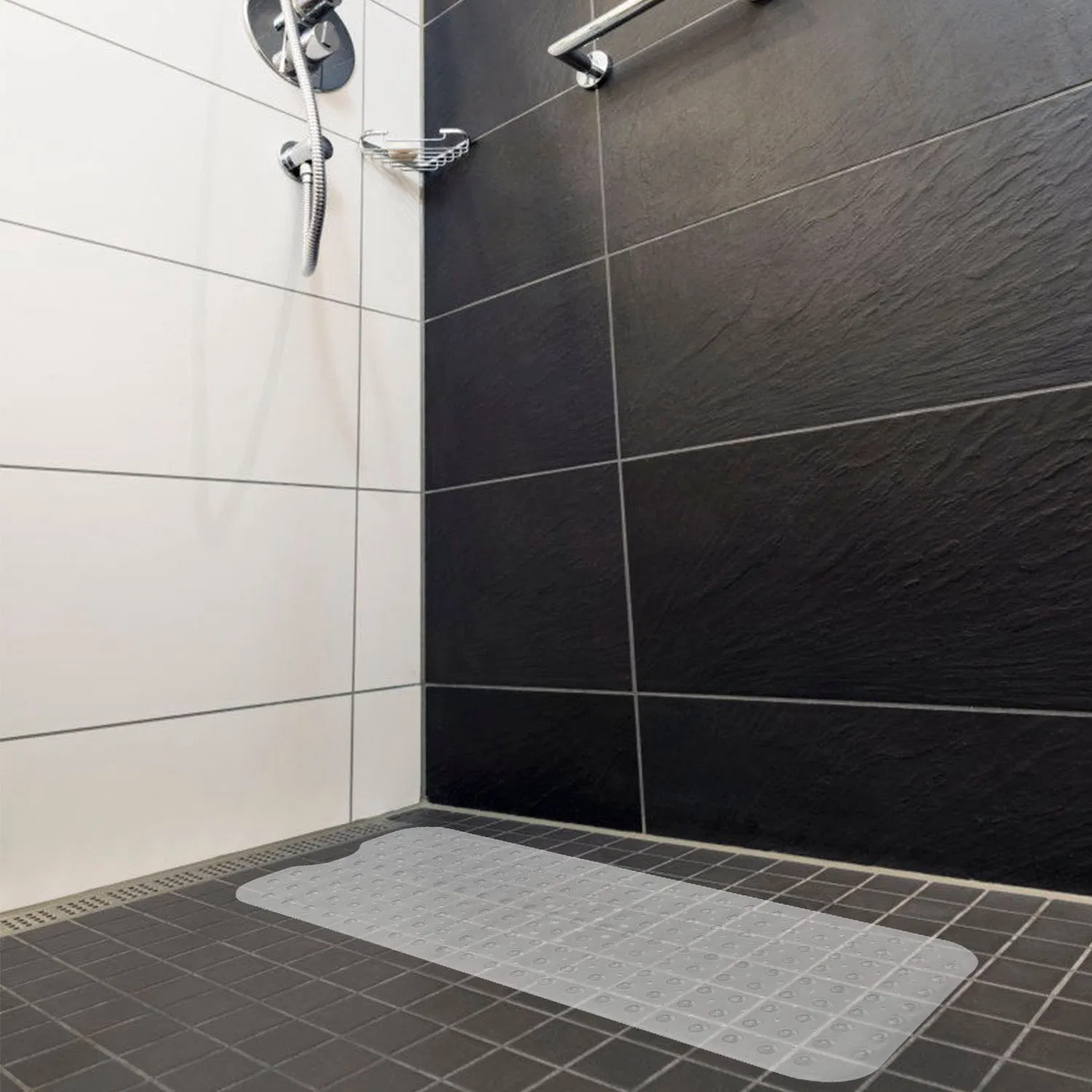 Bathroom Tub Shower Mat,  PVC Non-Slip Bathmat with Suction Cups and Drain Holes, Raised Pebble Surface, Machine-Washable for Home Wet-Place Use photo 5