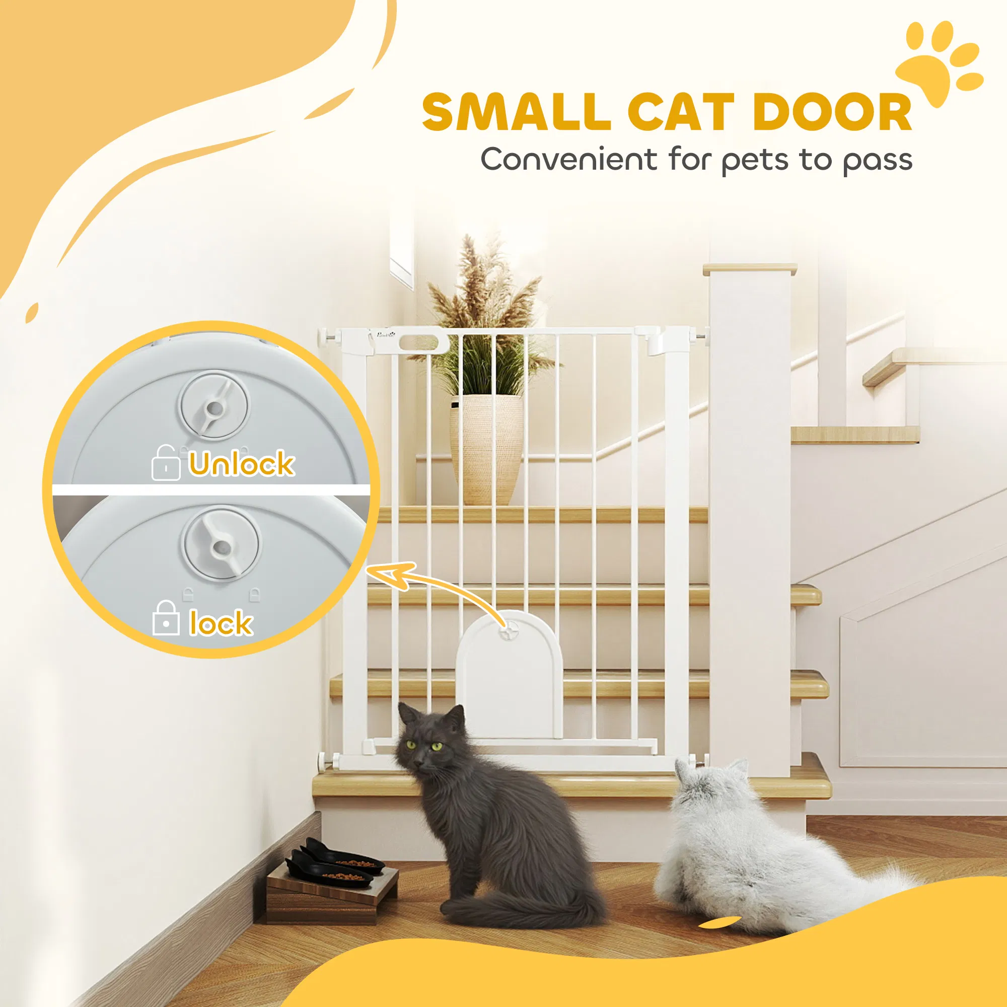 30"-32" Extra Wide Pet Gate Barrier with Small Door, 35"H Dog Gate with Safety Gate Barrier, Stair Pressure Fit, White photo 6