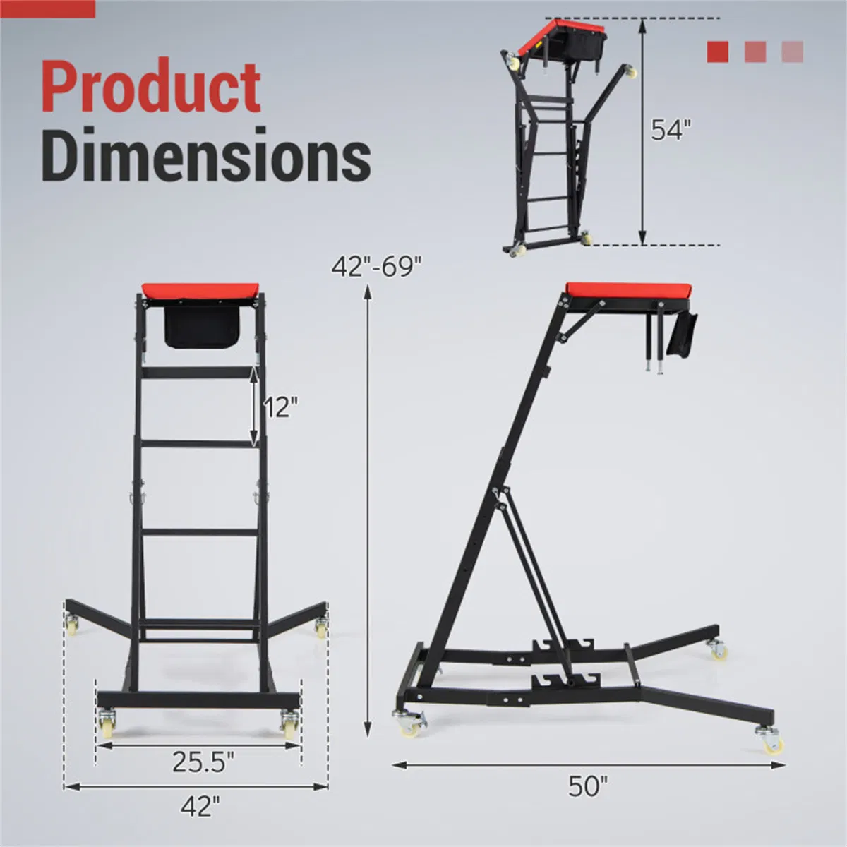 400 LBS Capacity Heavy Duty Topside Creeper with 4-Level Height Adjustable, Foldable Automotive Engine Creeper photo 7