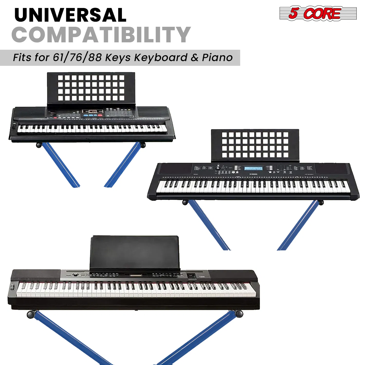 5 CORE Piano Keyboard Stand Double X Style Heavy Duty Adjustable Digital Electric Piano Riser Durable & Sturdy Music Synthesizer Holder Stands For 61 76 88 Keys w Secure Locking Strap photo 5