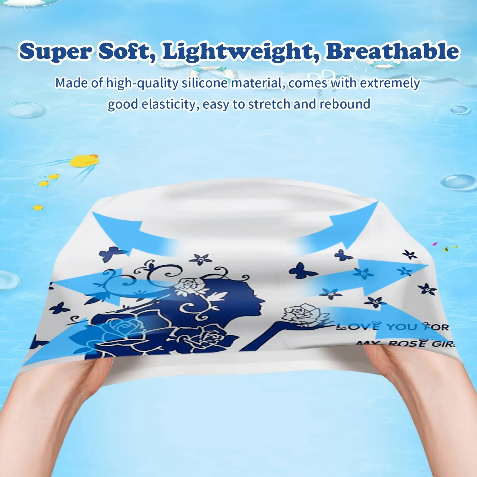 2pcs Silicone Swim Cap for Women Men, High Elasticity Comfortable Non-Slip Swimming Cap for Girls & Boys, Durable Waterproof Swim Hats for Long and Short Hair, Keep Hair Dry photo 3
