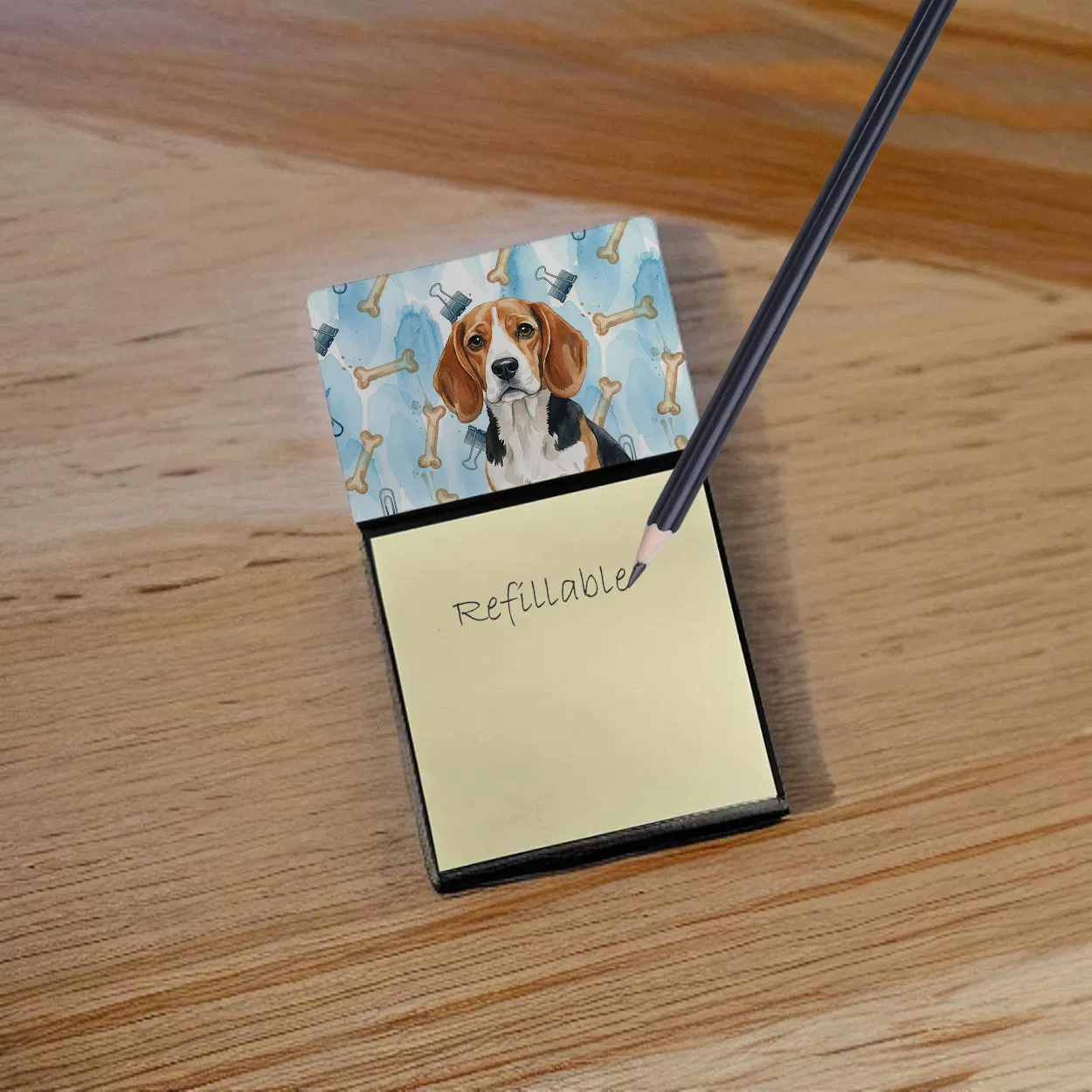 Beagle Coworker Watercolor Sticky Note Holder Refillable Dispenser Desk Accessory 3x3 Pad Gift photo 7