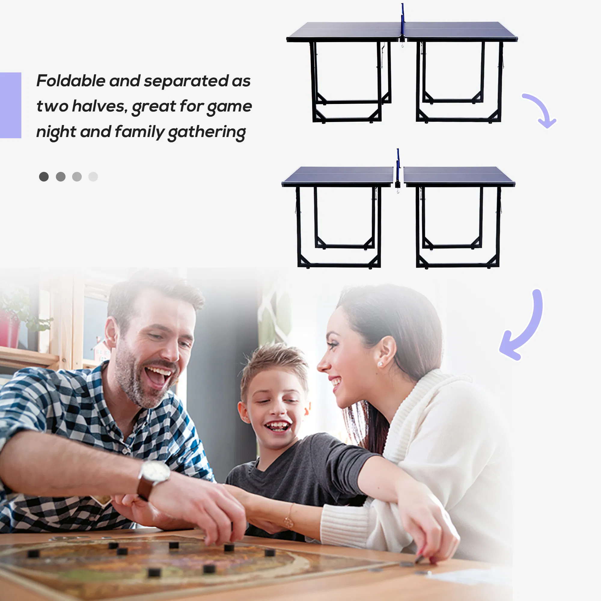 6x3ft Compact Midsize Table Tennis Table Multi-Use Family Ping-pong Table Free Standing Folding Blue photo 5