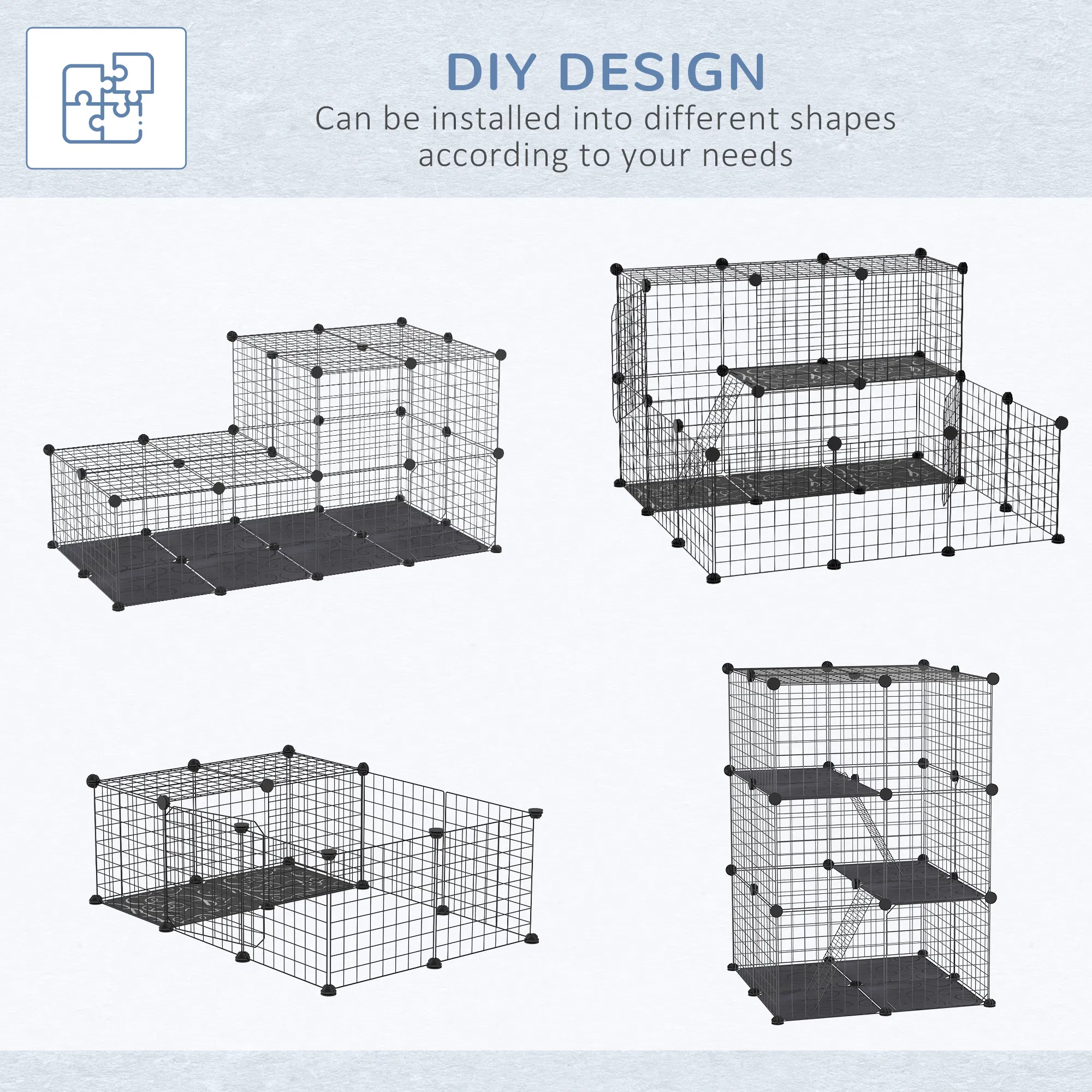 39 Pcs Small Animal Cage Bunny Hutch Portable Metal Wire with Ramps for Kitten Chinchilla, Black photo 3