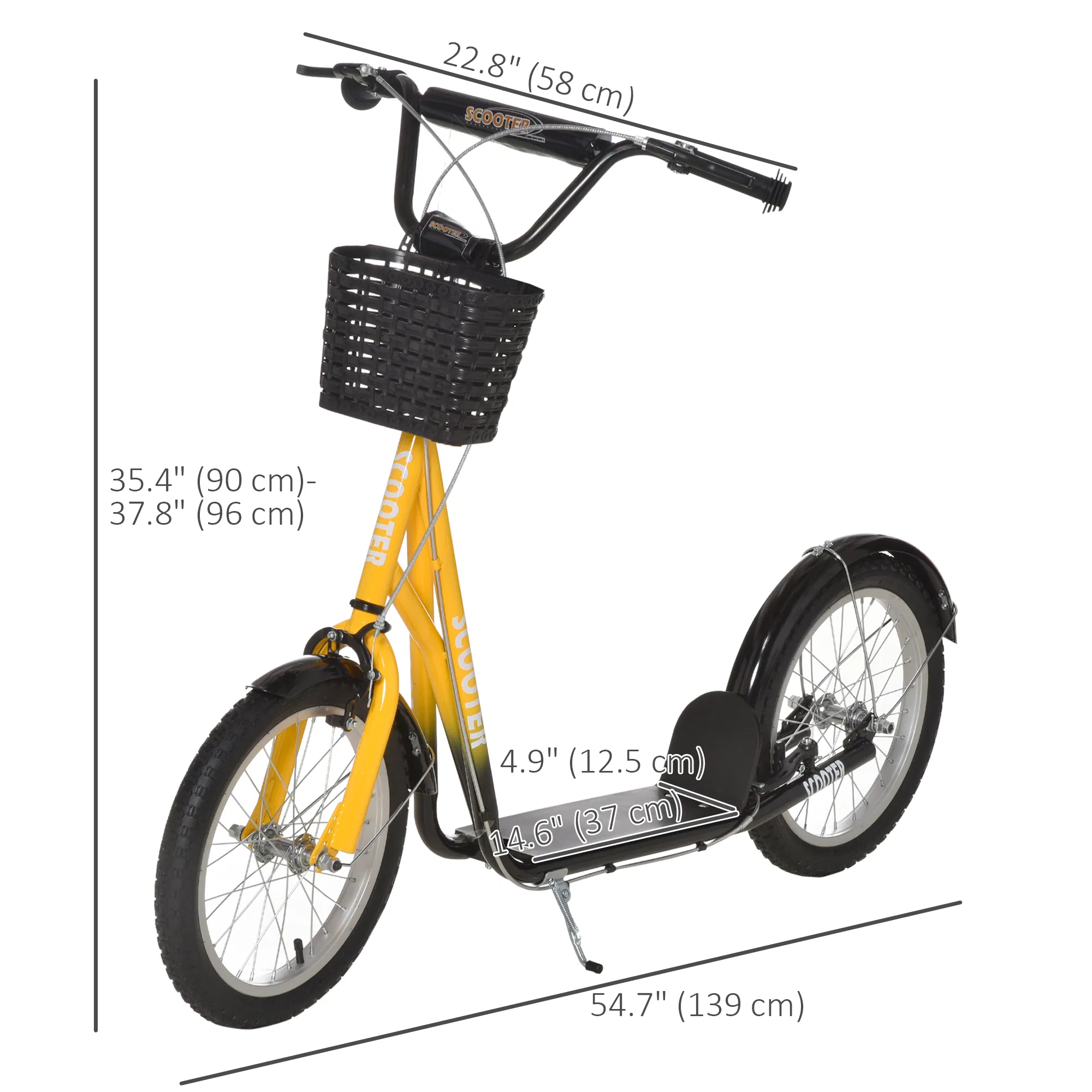 Kick Scooter with Adjustable Handlebar, Kids Scooter with 2 Brakes Basket Cupholder 16" Inflatable Rubber Tyres Orange photo 4