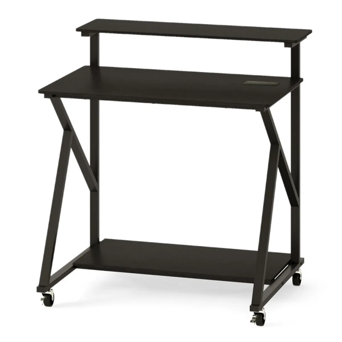 Black Rolling Computer Desk with Power Strip 32" Mobile Office Desk with Monitor Stand photo 3